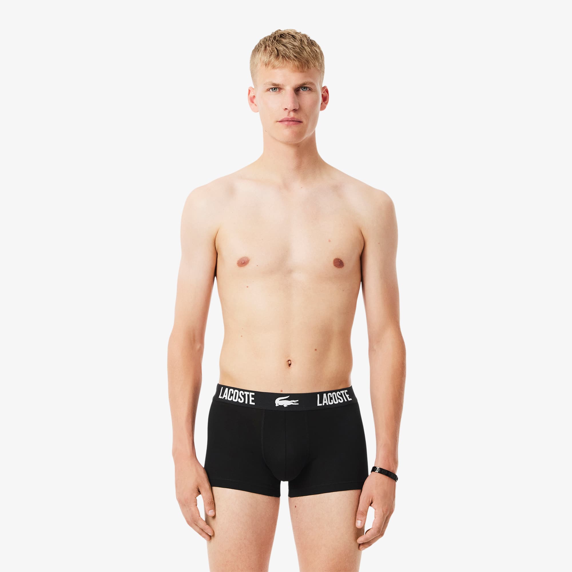 Lacoste Men's 3-pack Stretch Cotton Trunks In Black