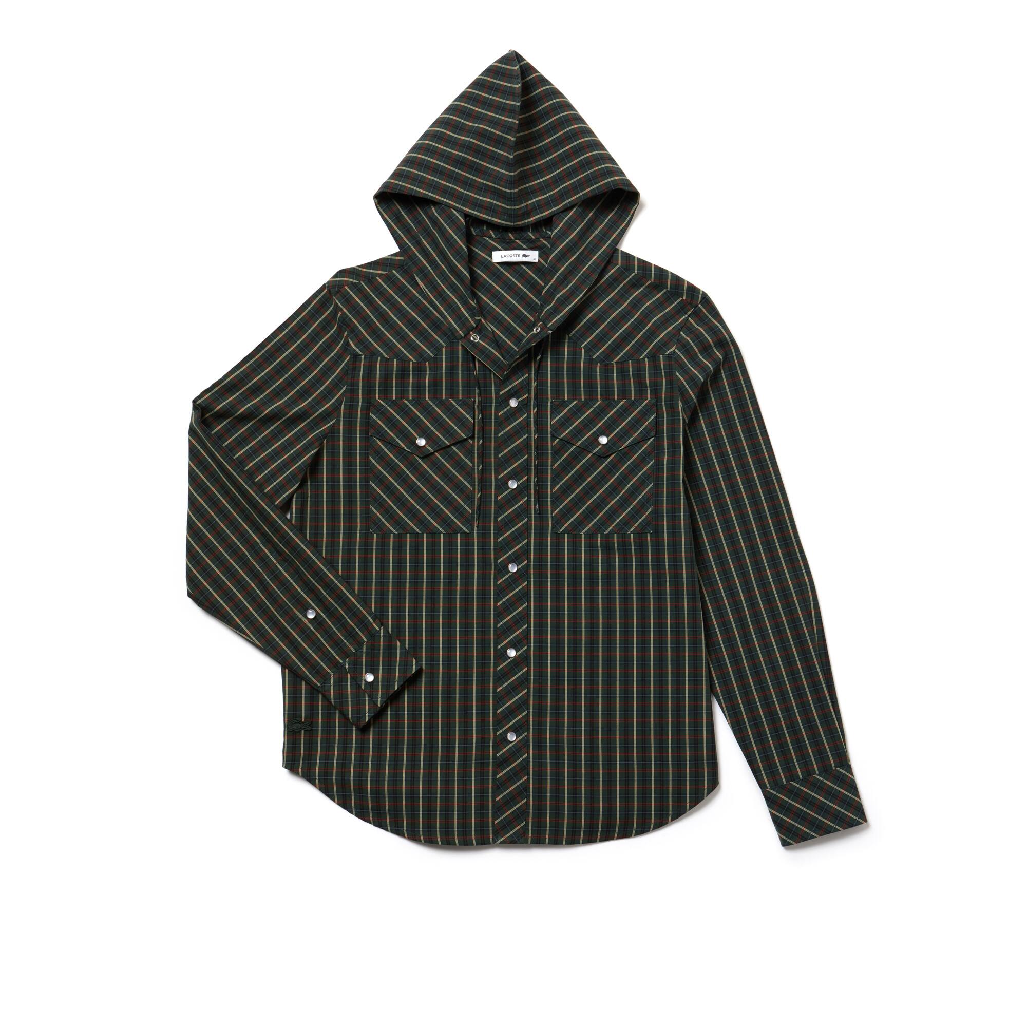 Men's Fashion Show Hooded Check Poplin Shirt
