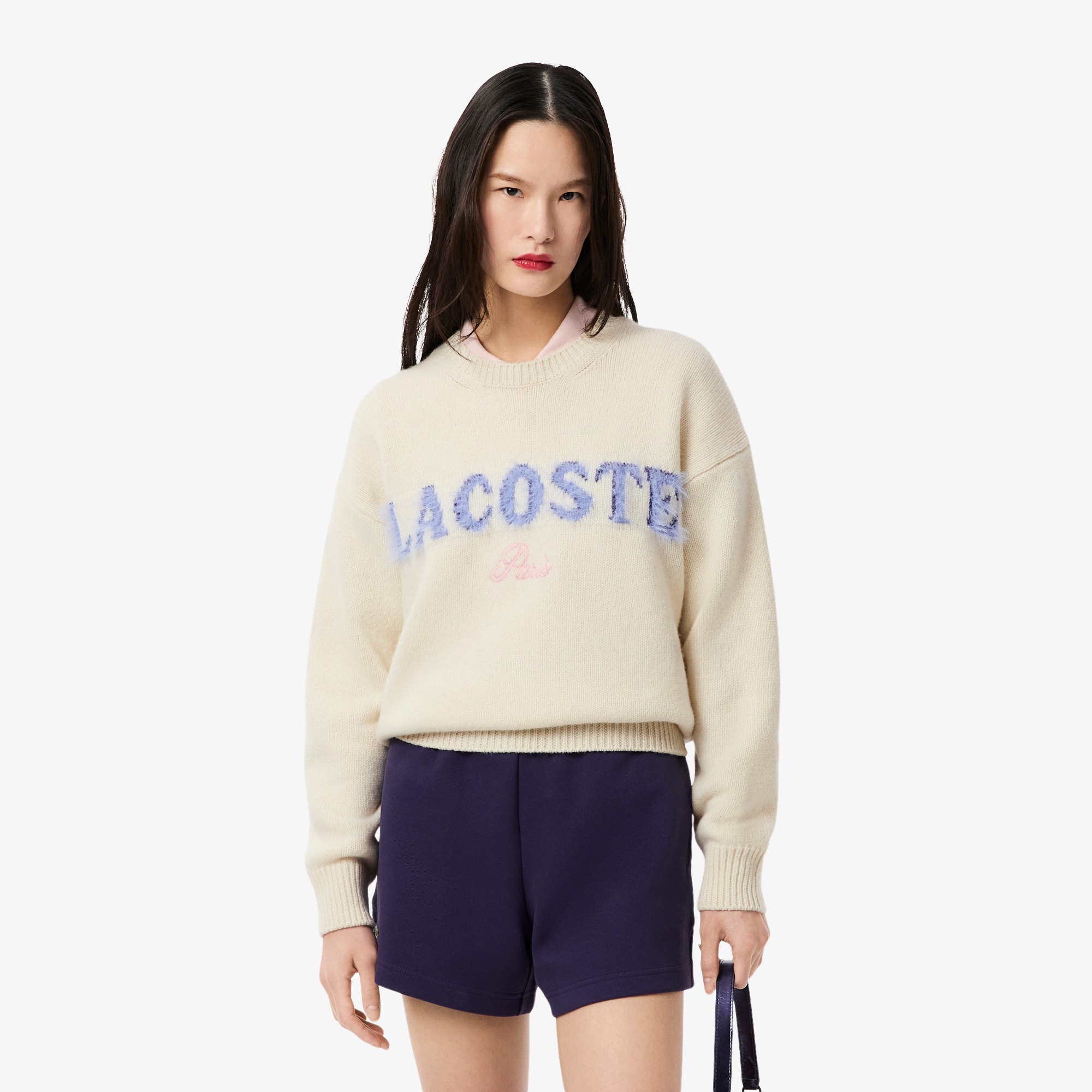 Lacoste Women's Intarsia Branded Wool Sweater - 38