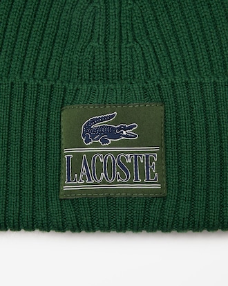 Unisex Ribbed Wool Woven Patch Beanie