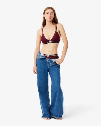 High Waist Velour Stripe Mesh Briefs
