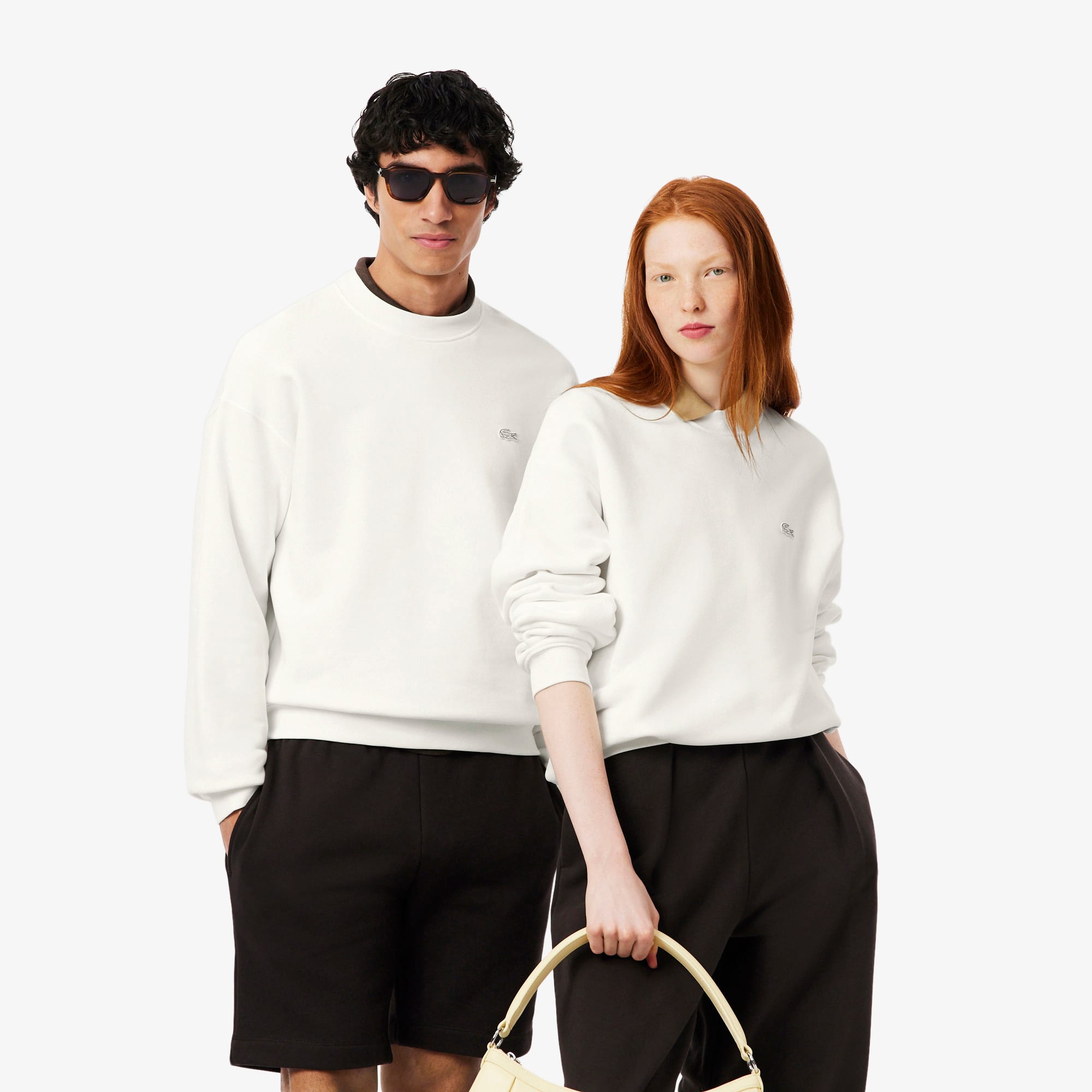 Lacoste Unisex Loose Fit Heavy Fleece Sweatshirt - Xl In White
