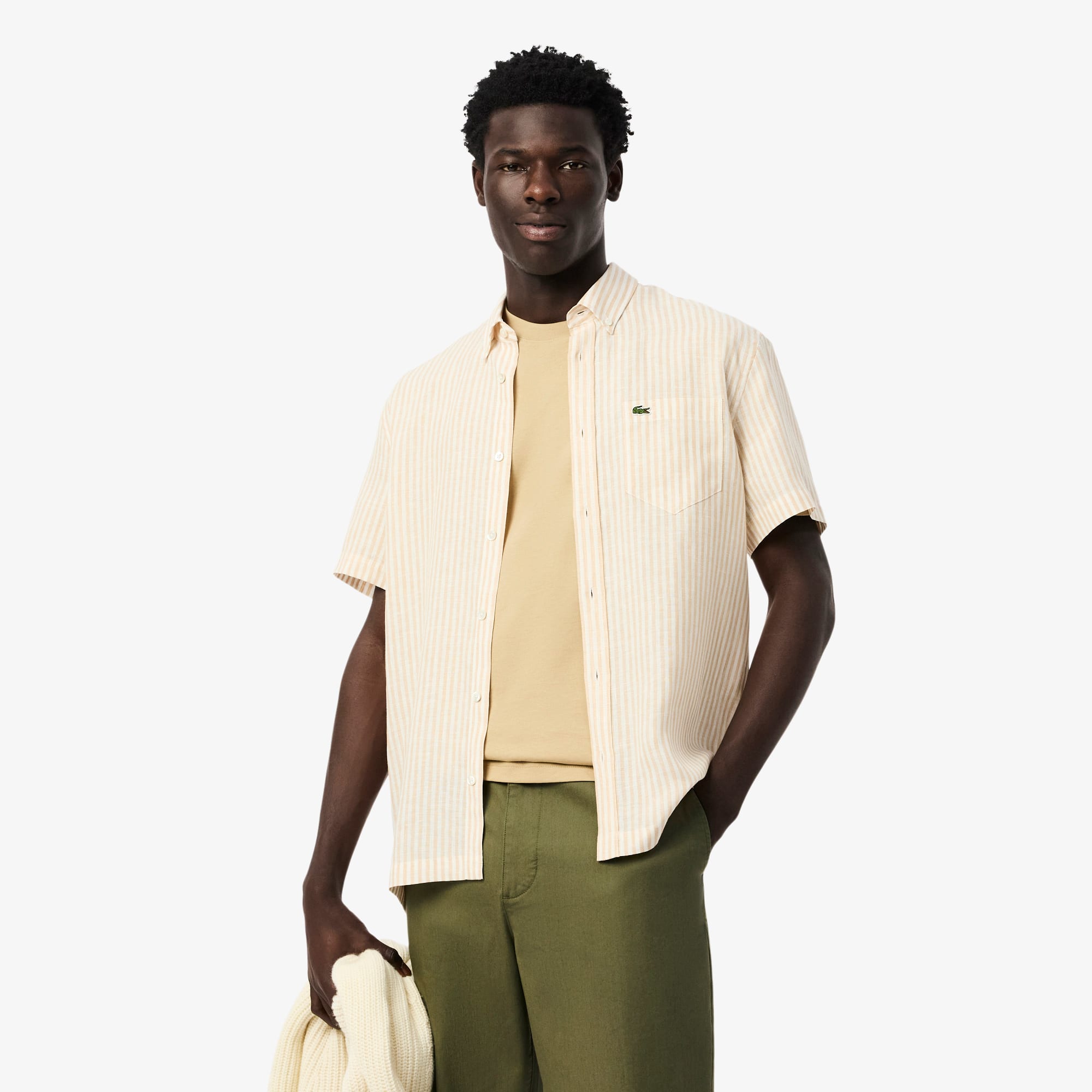 Lacoste Men's Regular Fit Short Sleeve Linen Shirt - 14â½ - 37 In Neutral