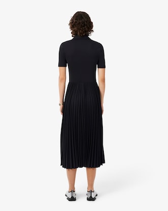 Pleated Fluid Jersey Polo Collar Dress