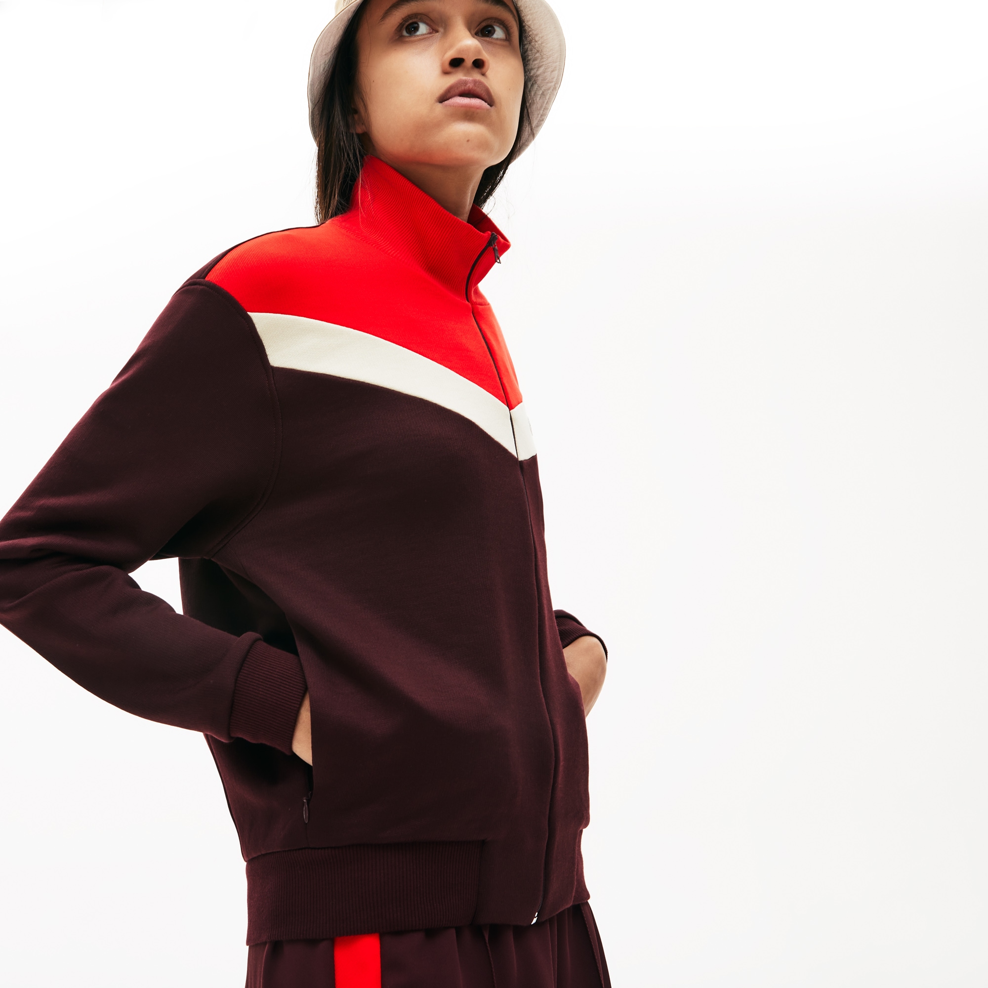 Women’s ColorBlock Fleece Zip Up Sweatshirt LACOSTE