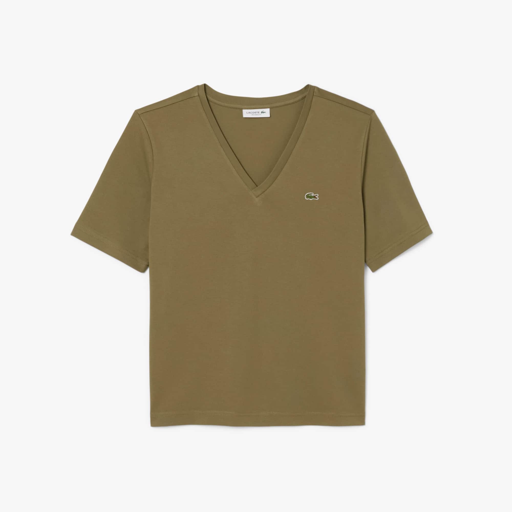 Lacoste Women's Relaxed Fit Soft Cotton V-neck T-shirt - 44 In Brown