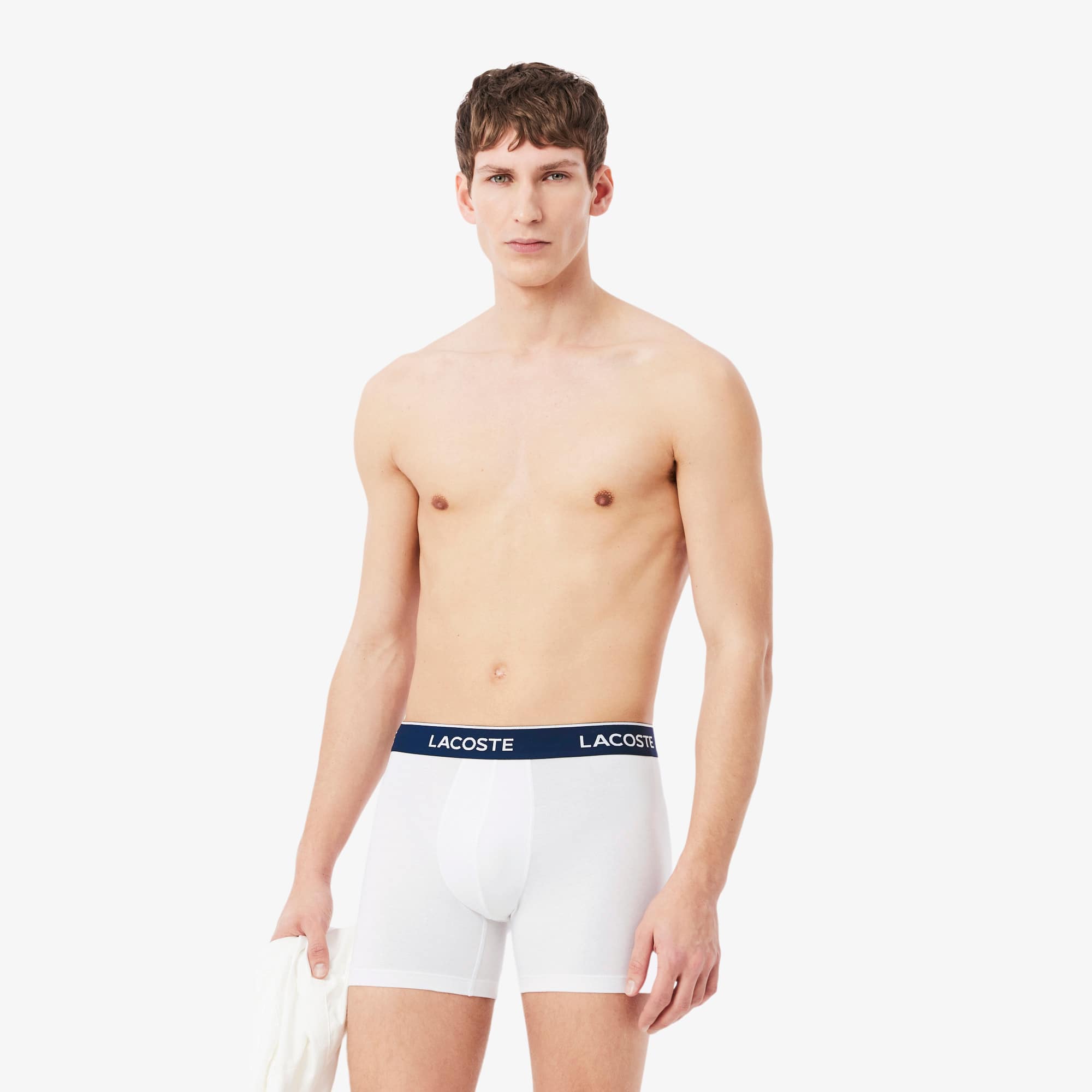 Lacoste Men's 3-pack Stretch Cotton Boxer Briefs In White