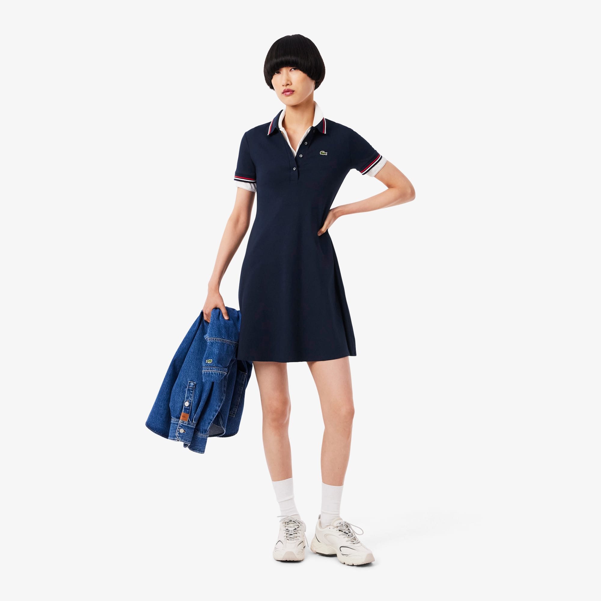 Lacoste Women's Stretch Polo Collar Skater Dress - 34 In Blue