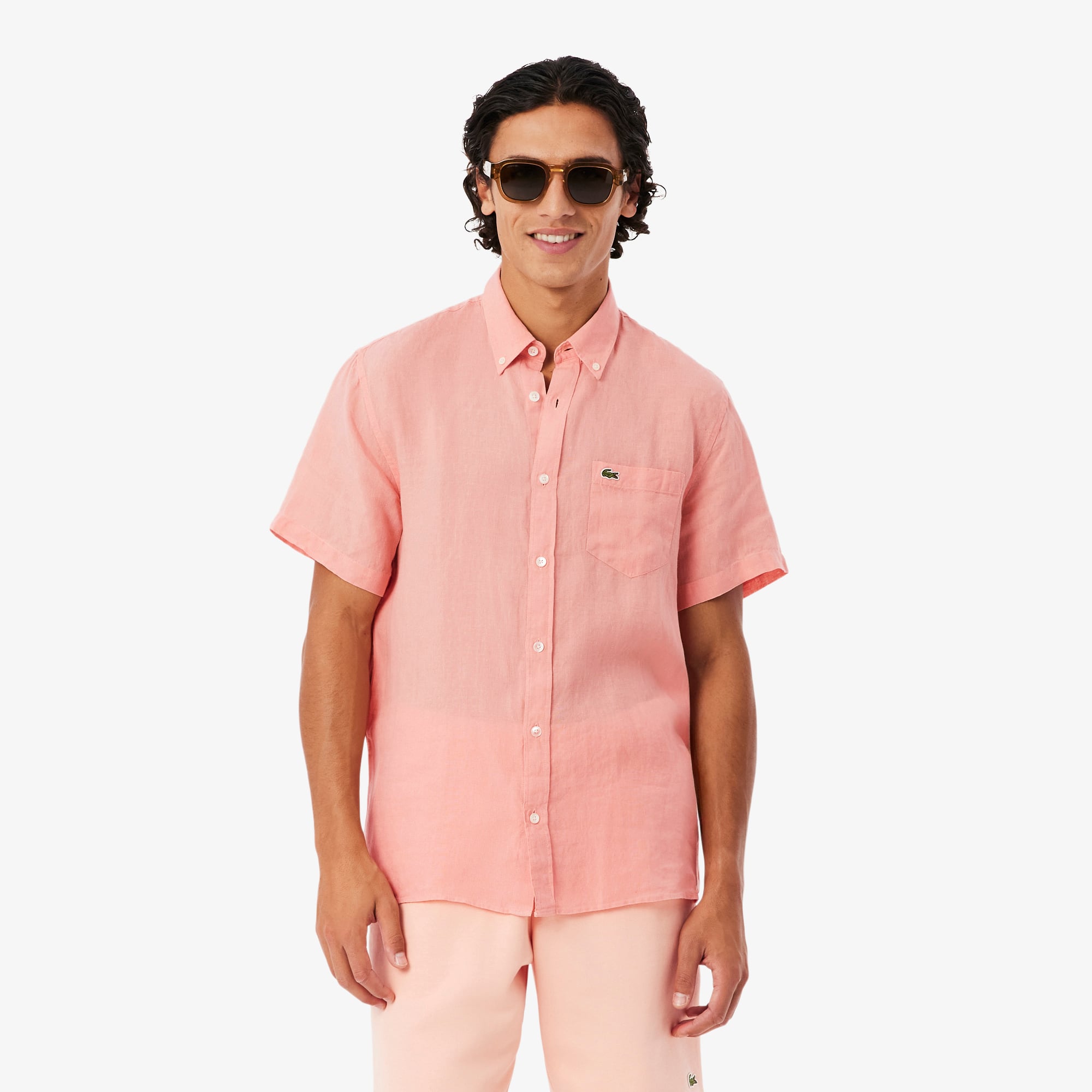 Lacoste Men's Short Sleeve Linen Shirt