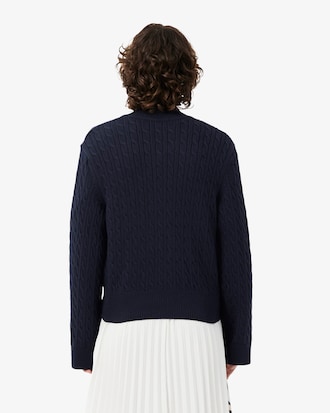 Cable Knit Intarsia and Embroidery Accent Zipped Sweater