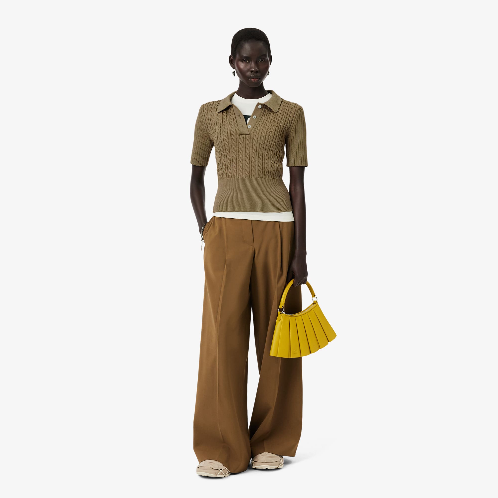 Runway Cable Knit Polo Collar Sweater - Sweaters & Sweatshirts