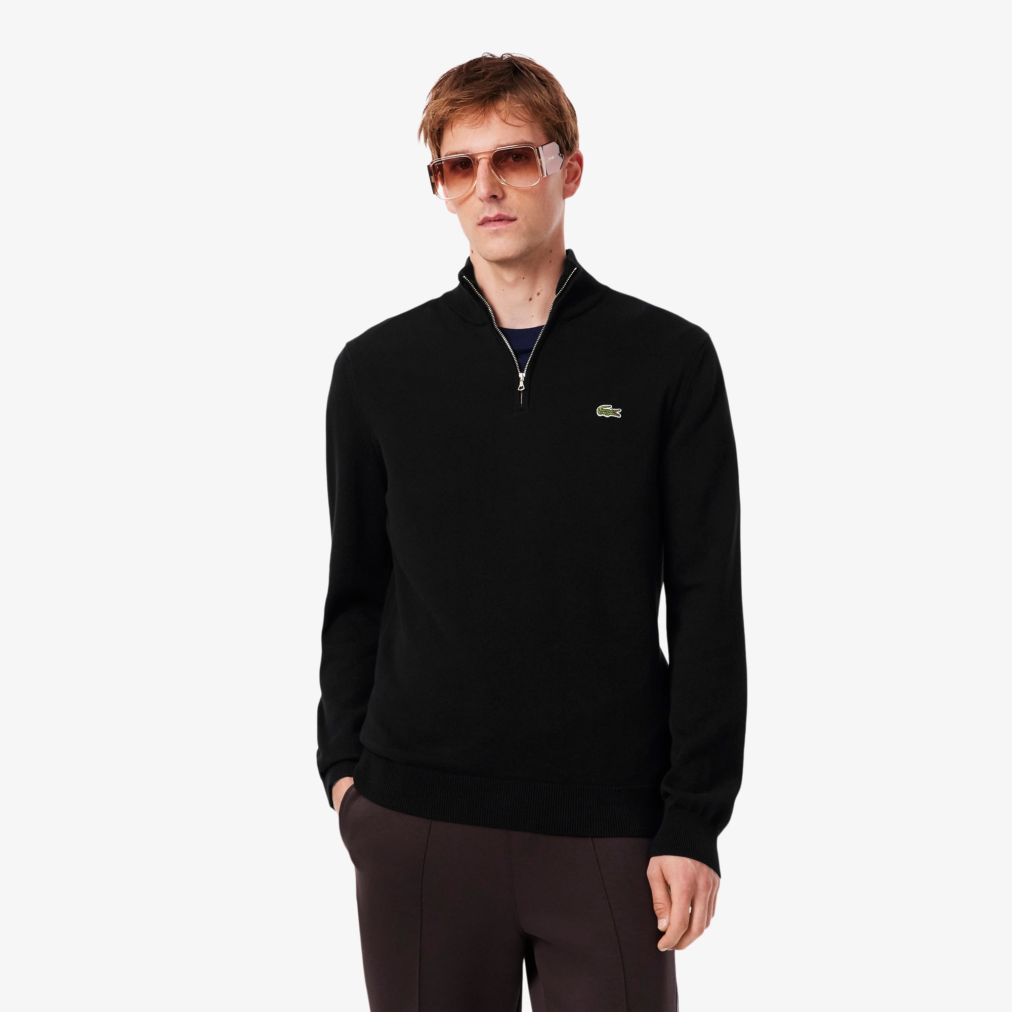 Men's Zip-Up High-Neck Cotton Sweater - Sweaters
