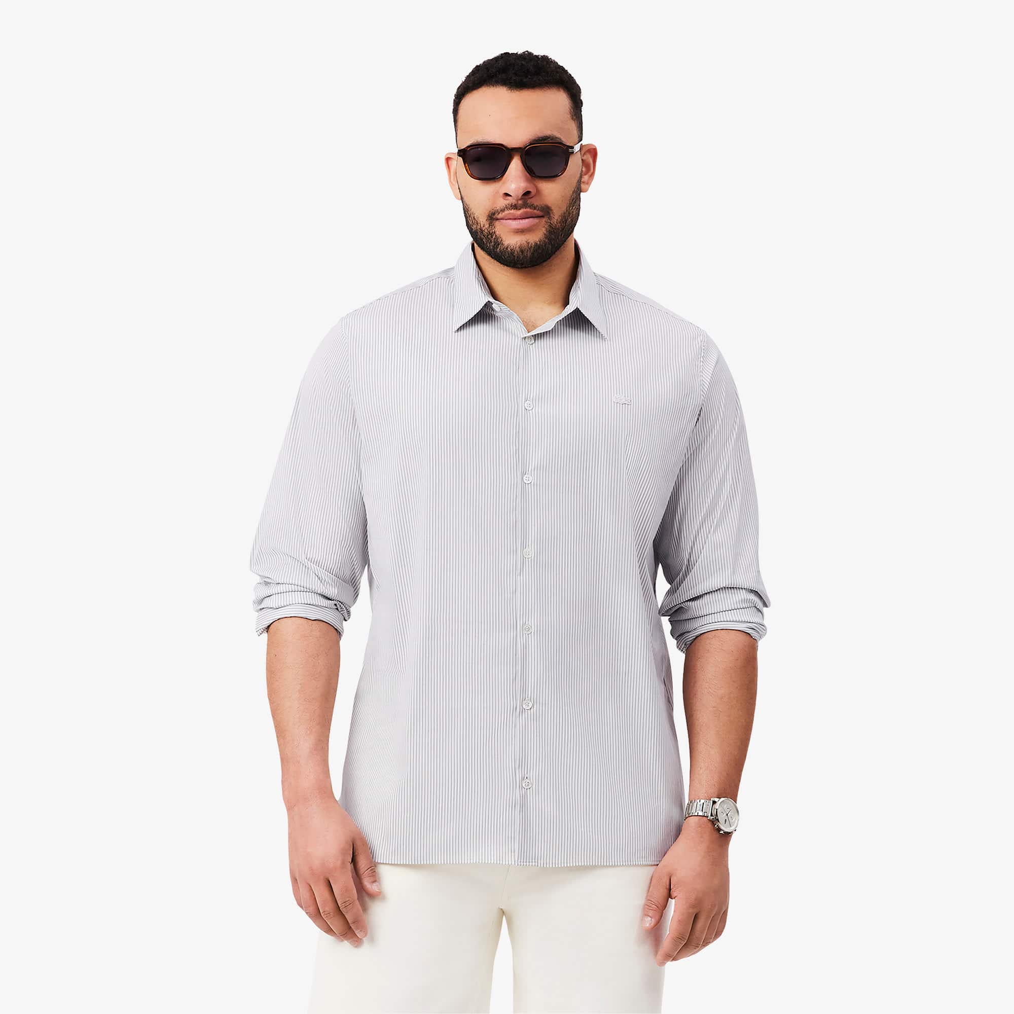 Slim Fit Striped Stretch Poplin Shirt