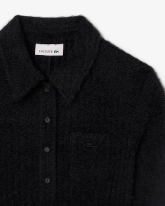 Women's Fuzzy Ribbed Knit Polo Collar Dress