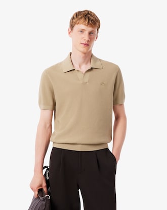 Men's Cotton Blend Open Polo Collar Sweater
