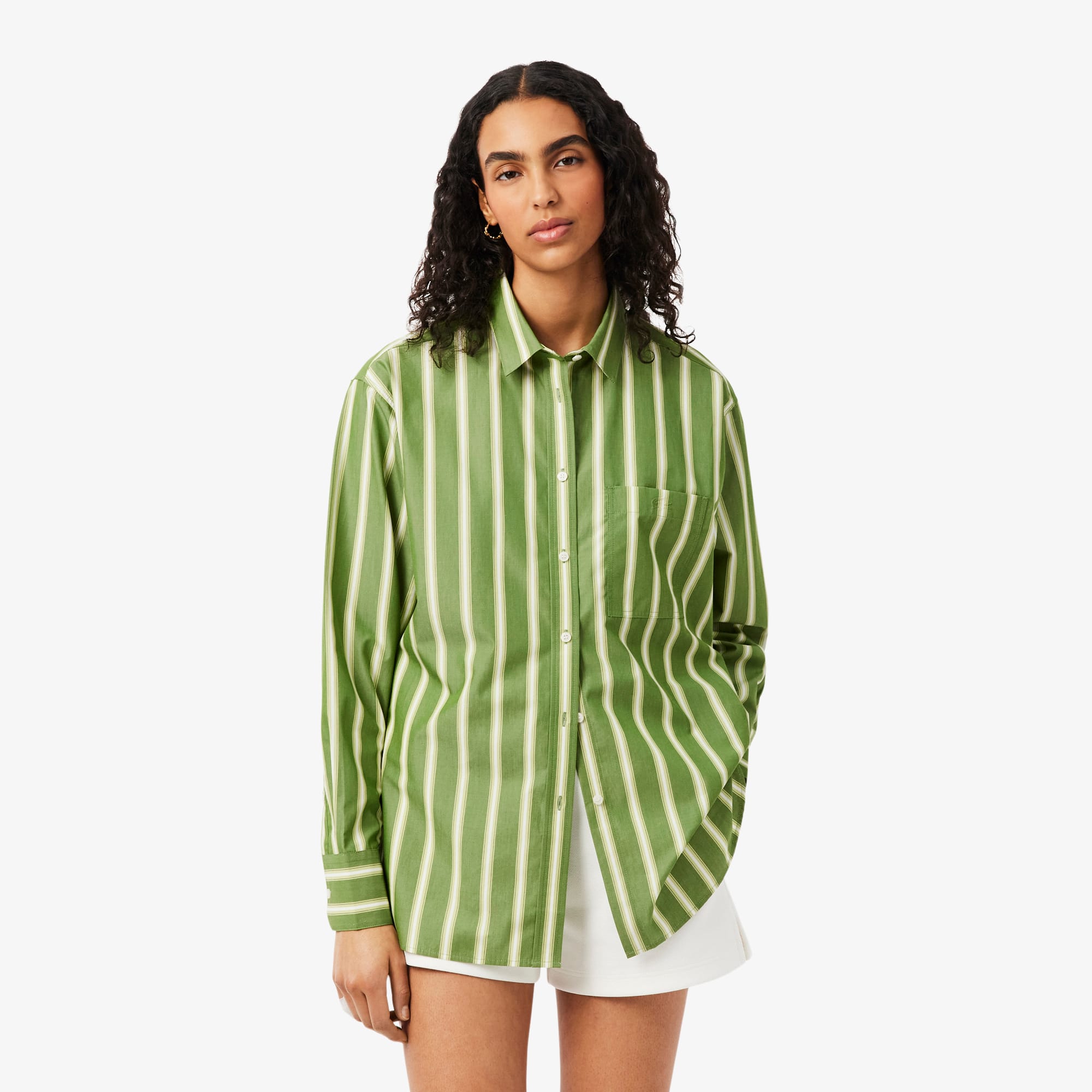 Lacoste Oversized Cotton Poplin Shirt - 36 In Green