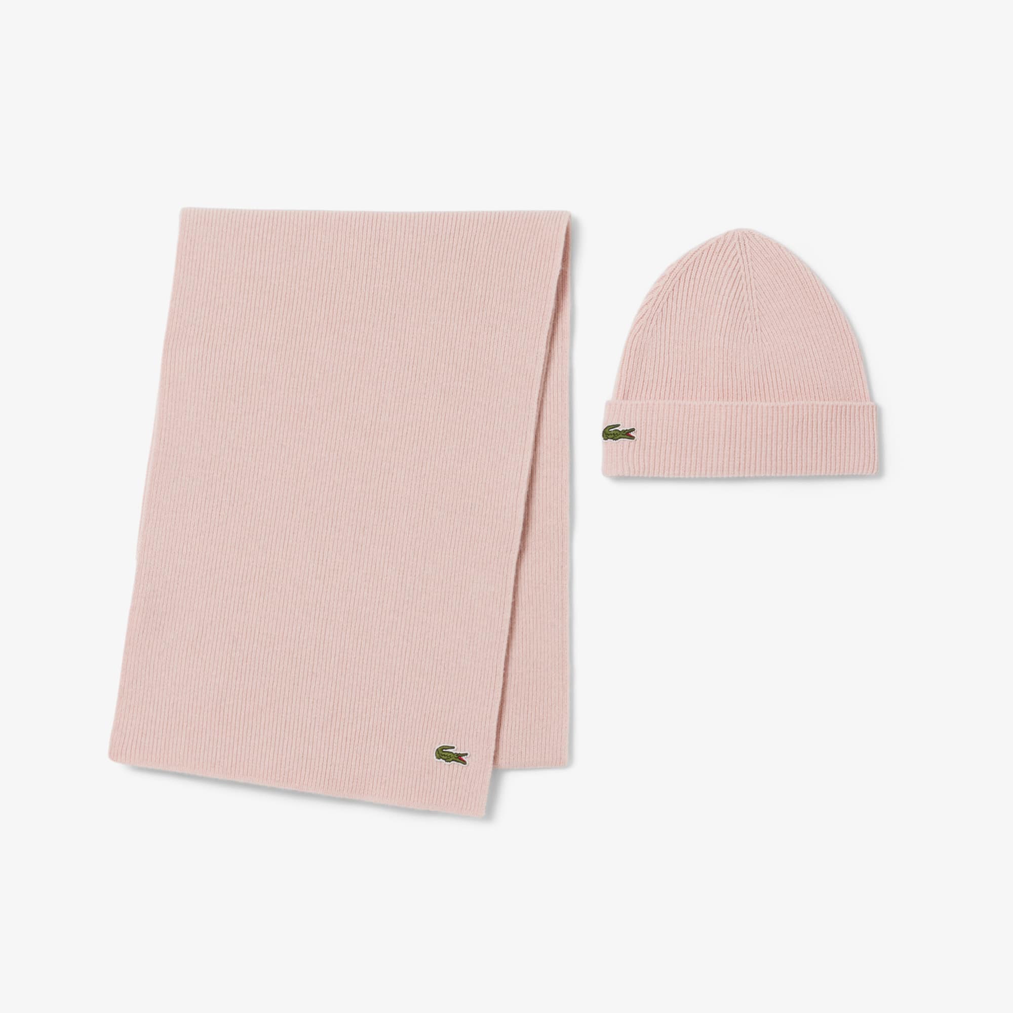 Lacoste Unisex Wool Scarf & Beanie Gift Set - One Size In Pink