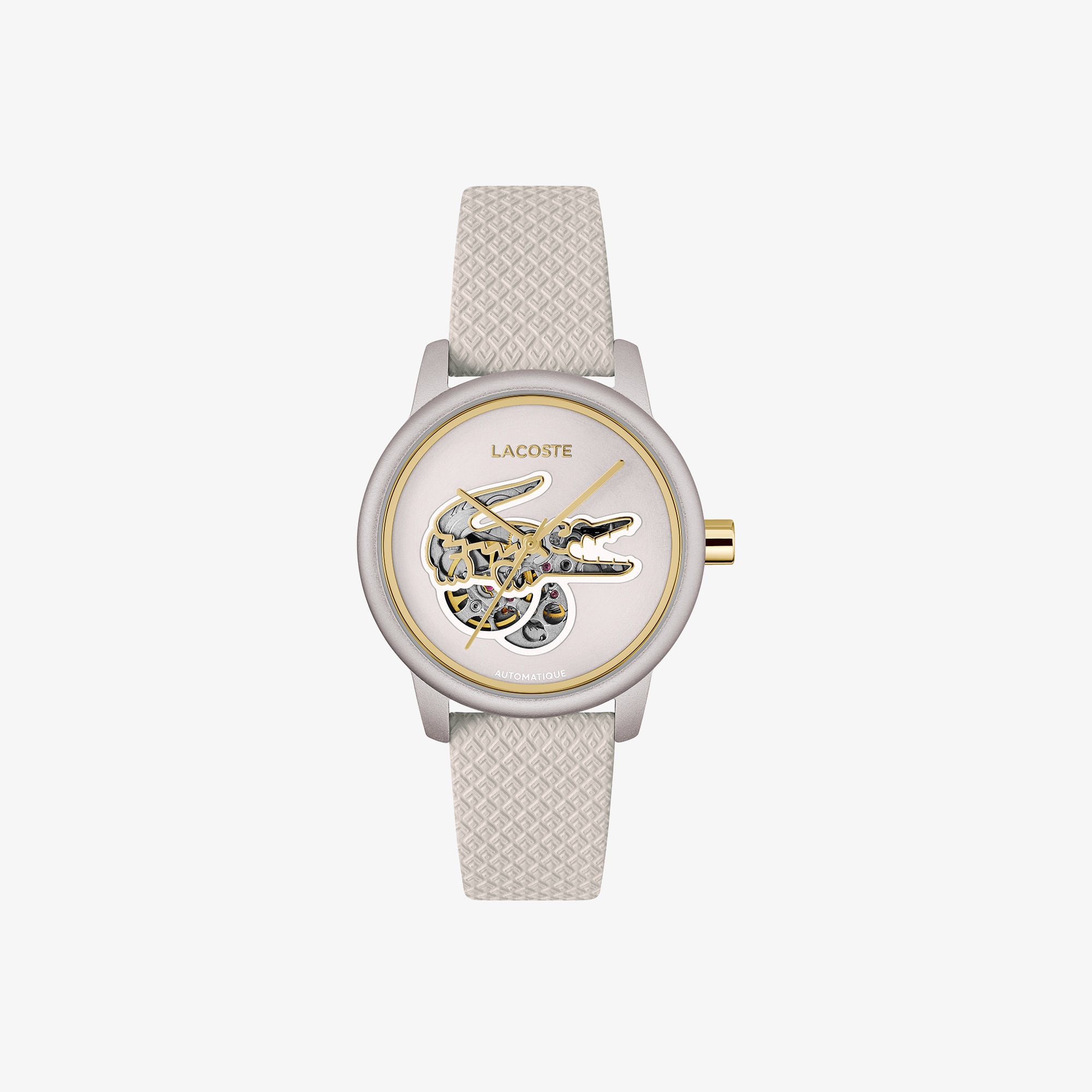 Lacoste 12.12 Automatic Off White Leather Strap Watch, 38mm In White