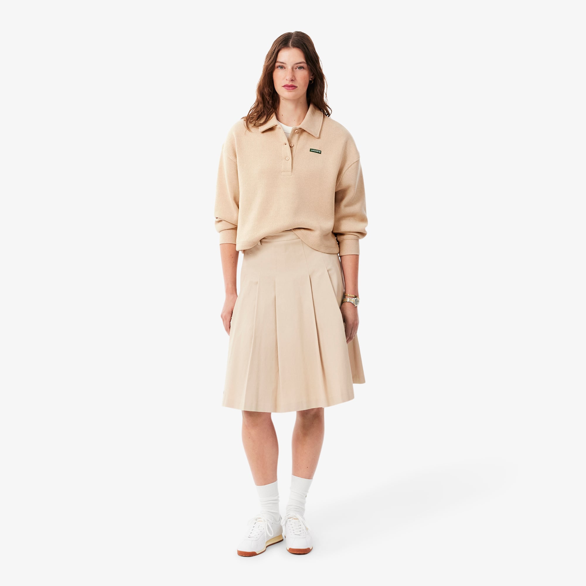 Oversized Ribbed Polo Collar Sweatshirt - Sweaters & Sweatshirts