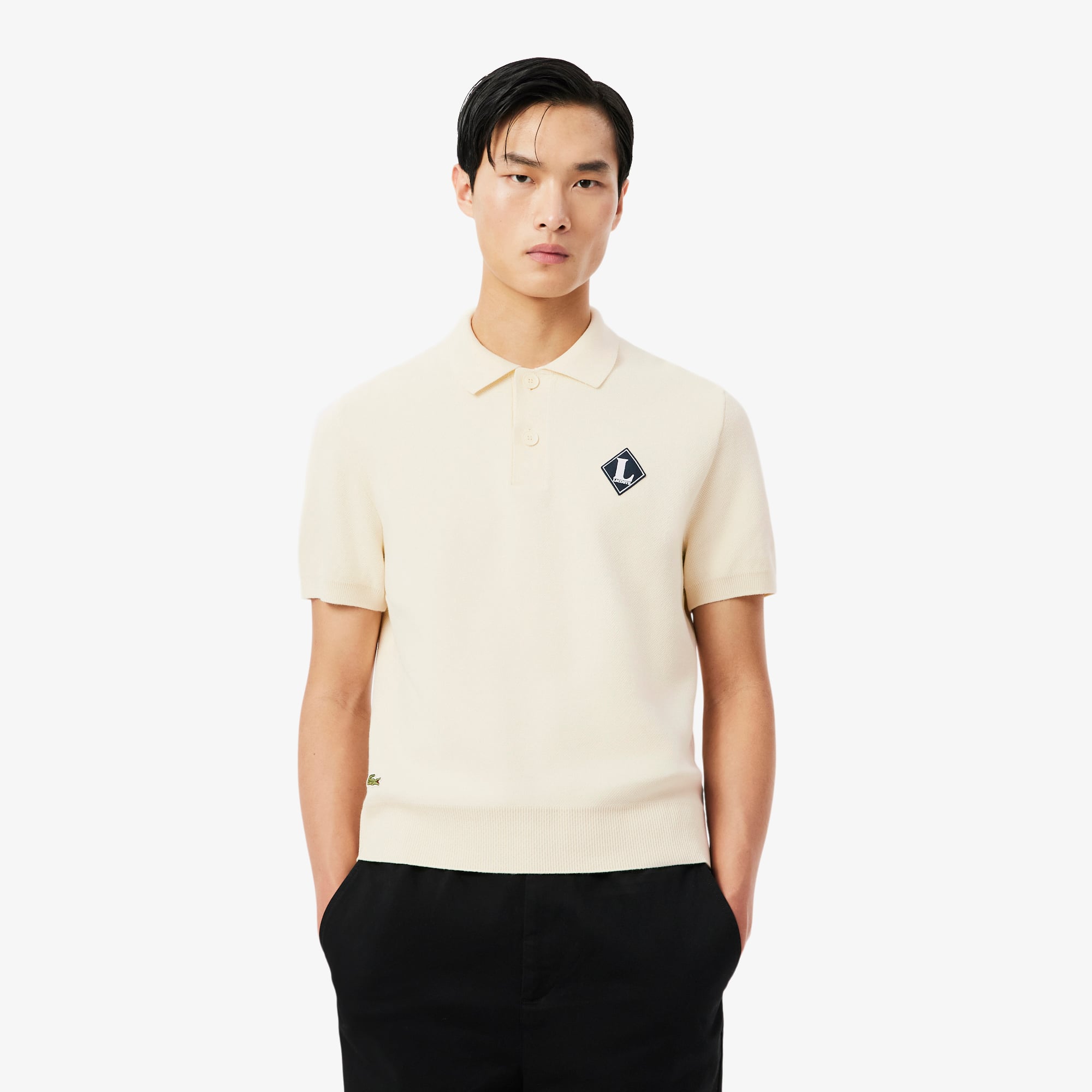 Lacoste French Made Badge Accent Polo Collar Sweater