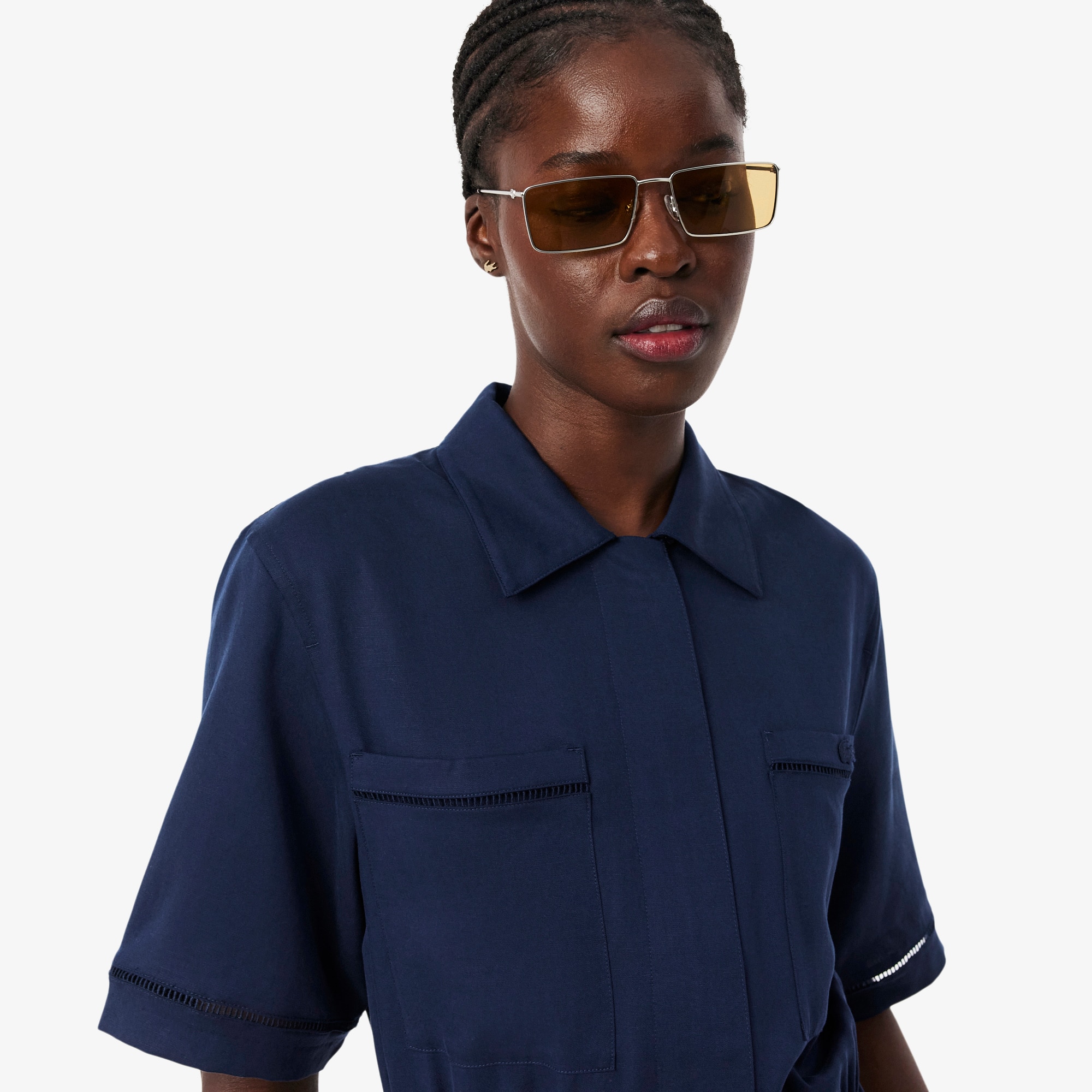 Fluid Linen Blend Shirt Dress