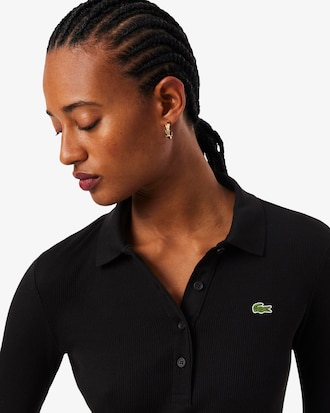 Women's Slim Fit Ribbed Cotton Polo Collar Dress