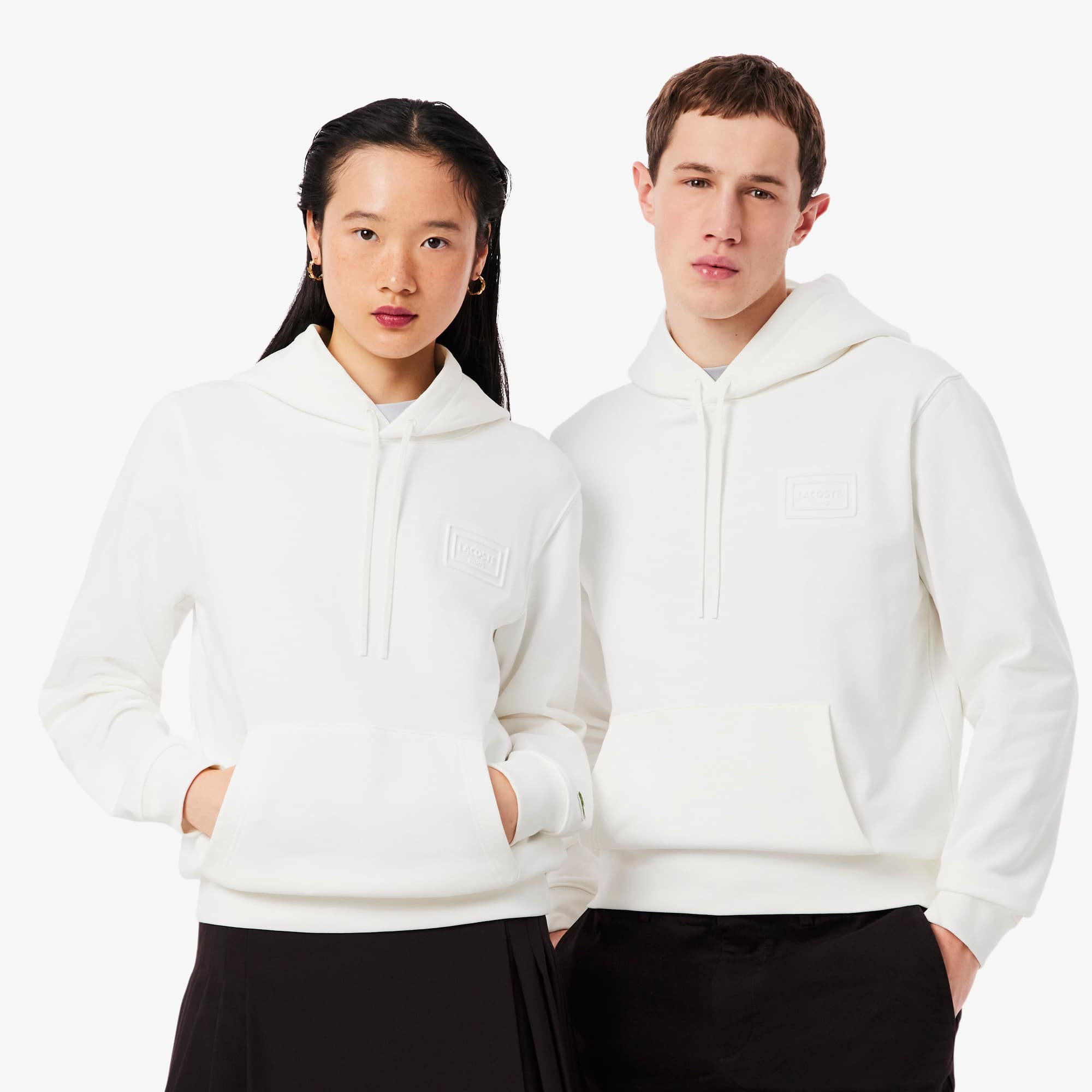Lacoste Embossed Branding Hoodie In White