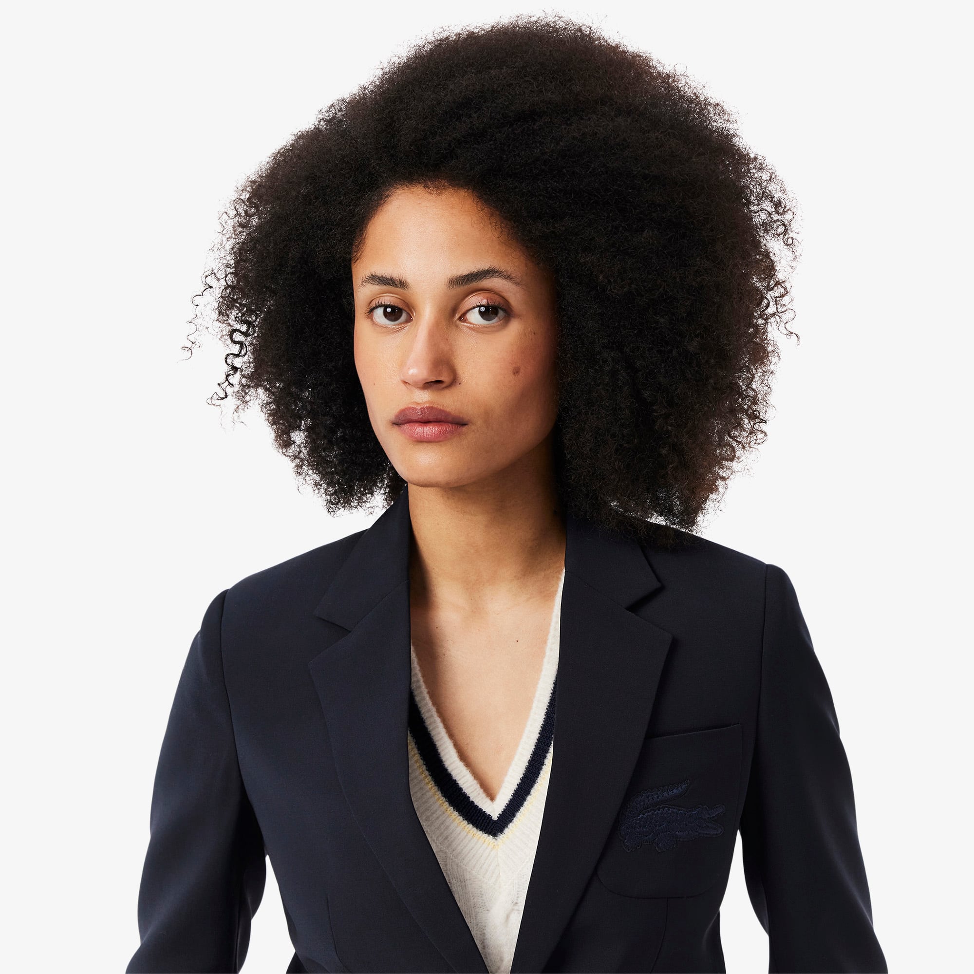 Women's Embroidered Logo Slim Fit Wool Blazer