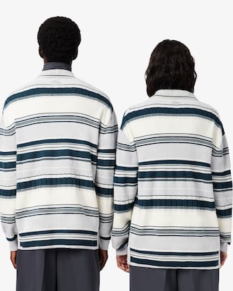 Runway Textured Striped Polo Collar Sweater