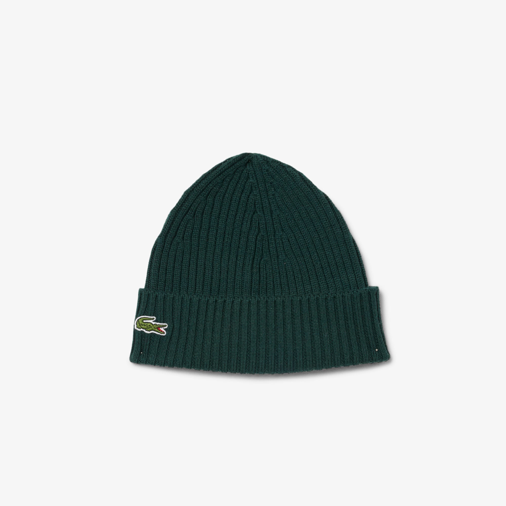 Lacoste Unisex Rib Knit Brushed Wool Beanie - One Size In Green