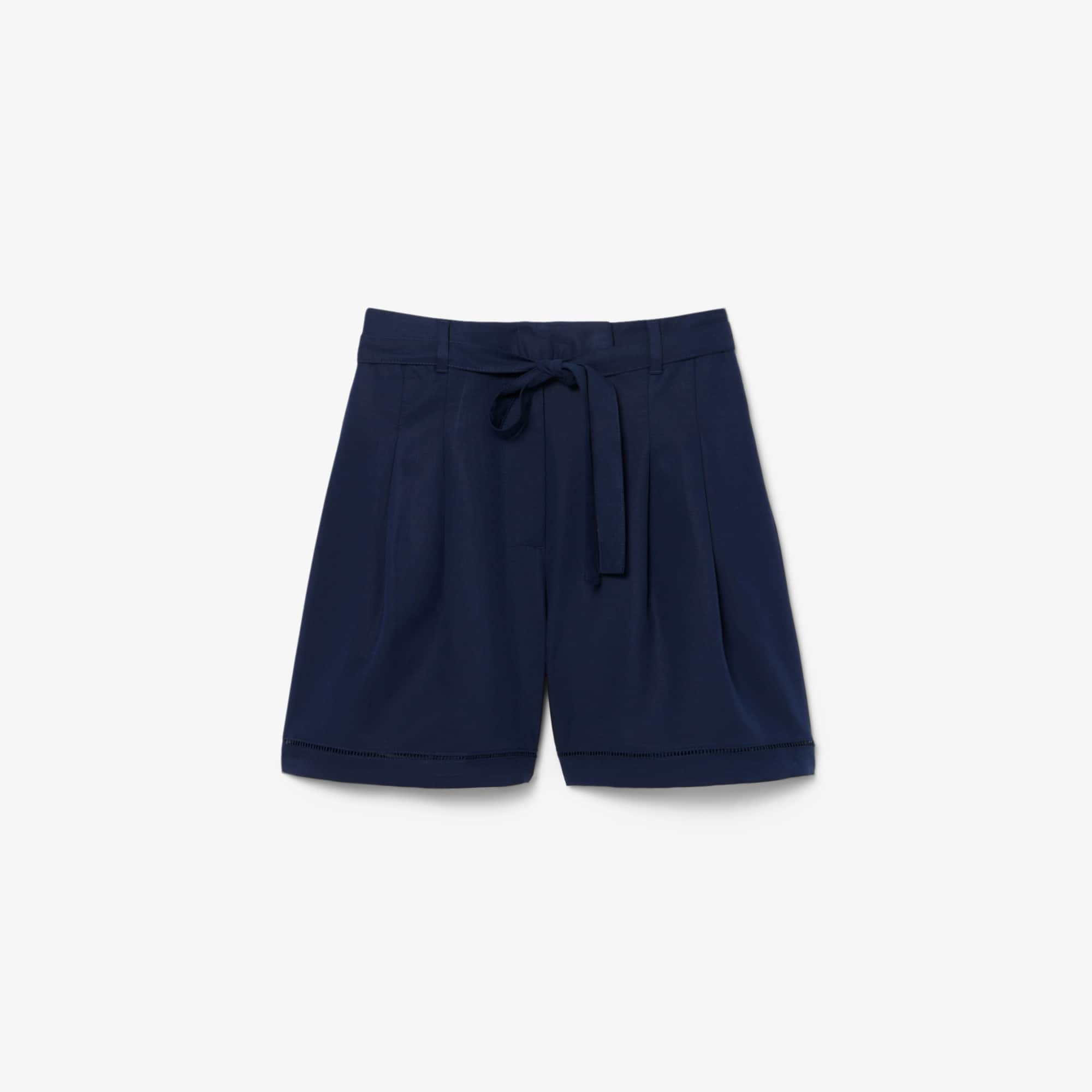 Lacoste Oversized Fluid Linen Blend Bermuda Shorts - 38 In Blue