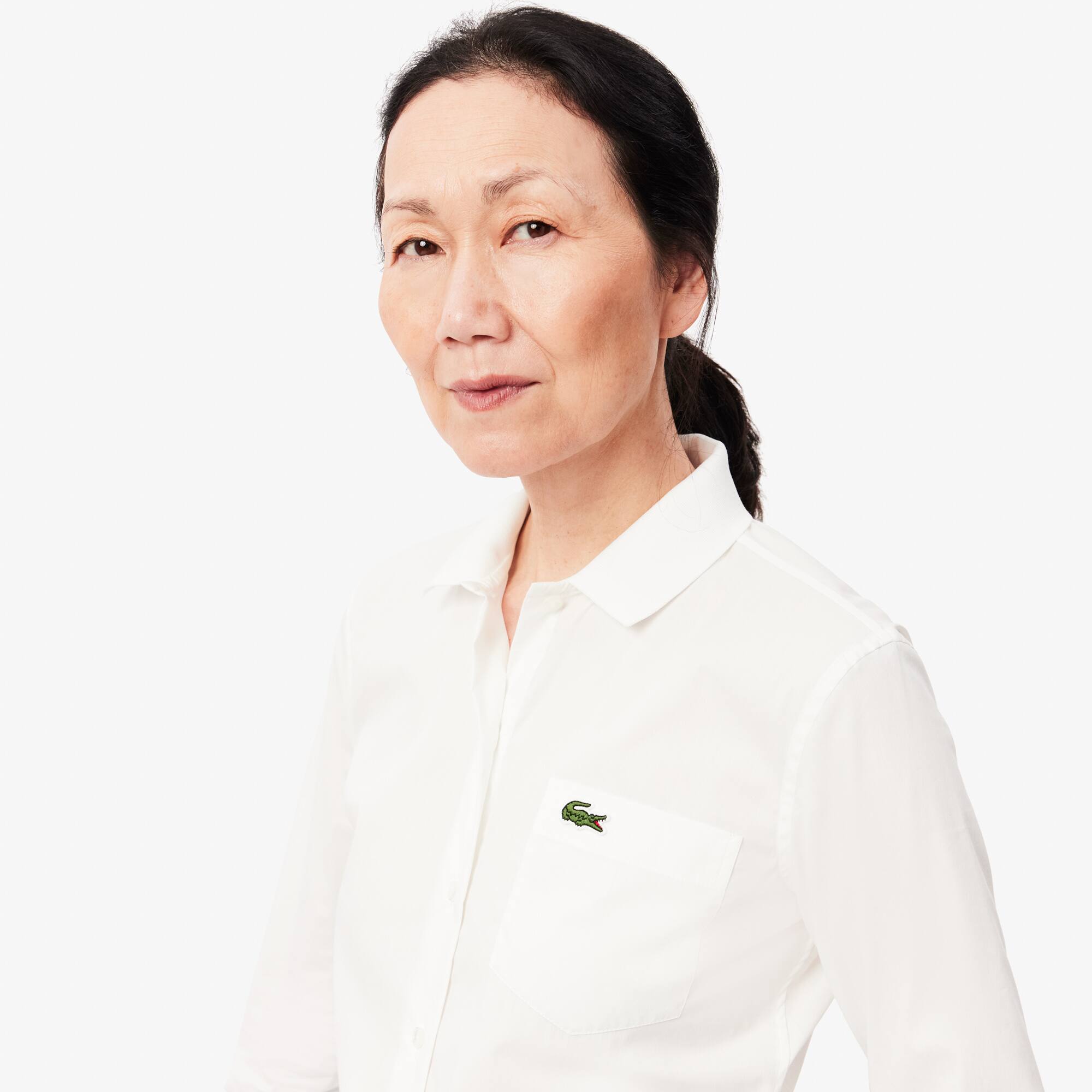 Women's Slim Fit Ribbed Collar Poplin Shirt - T-Shirts & Tops