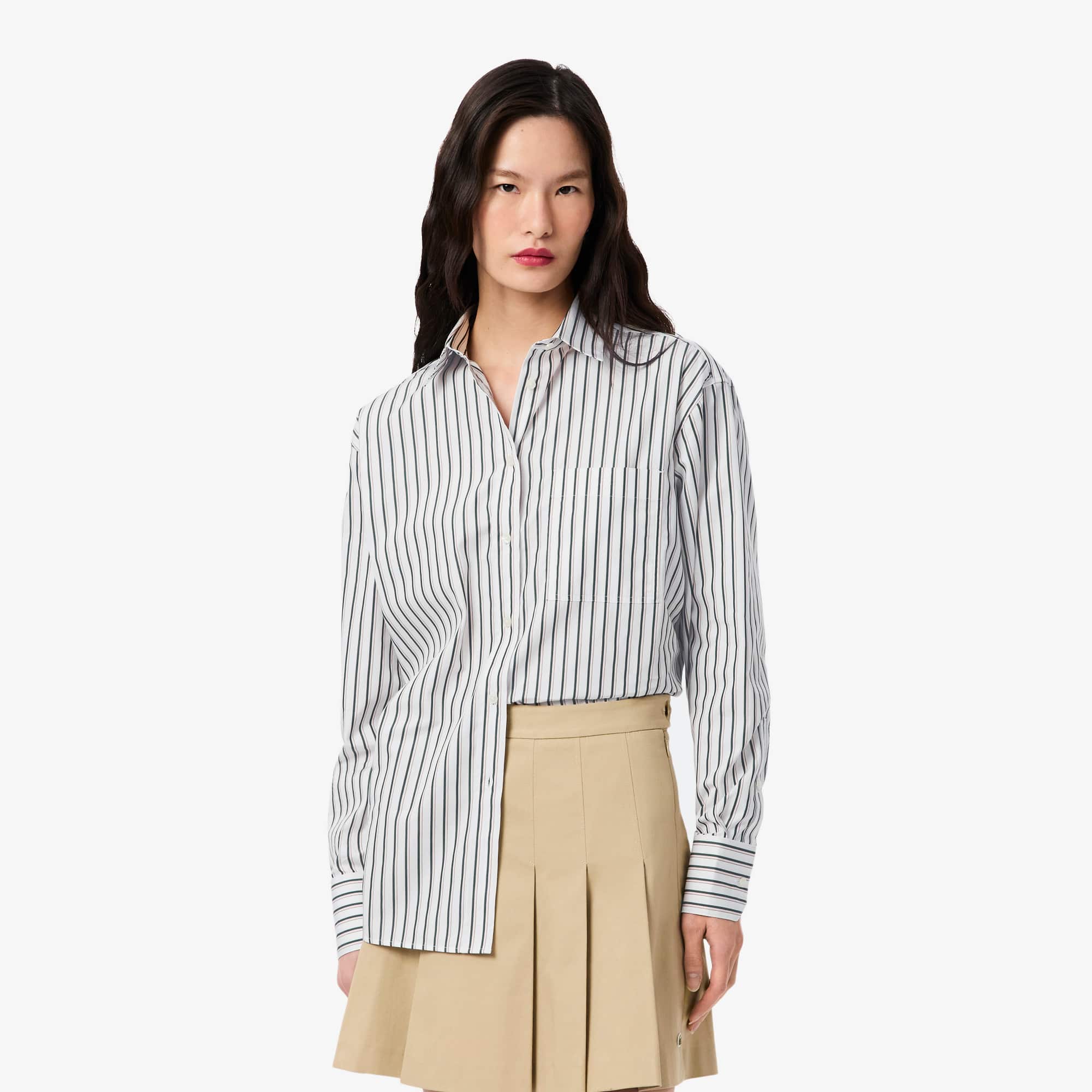 Lacoste Women's Oversized Cotton Button Down Shirt - 38 In Gray