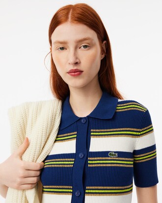 Women's Rib Knit Striped Shirt Dress