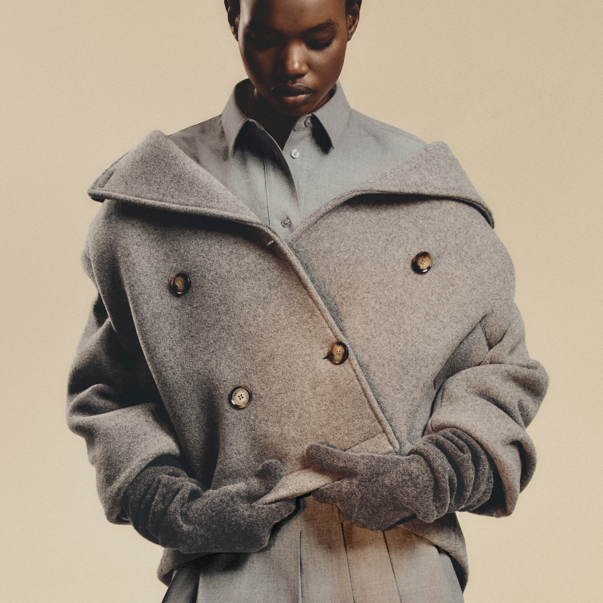 Women's Short Oversized Wool Blend Pea Coat - Jackets & Coats