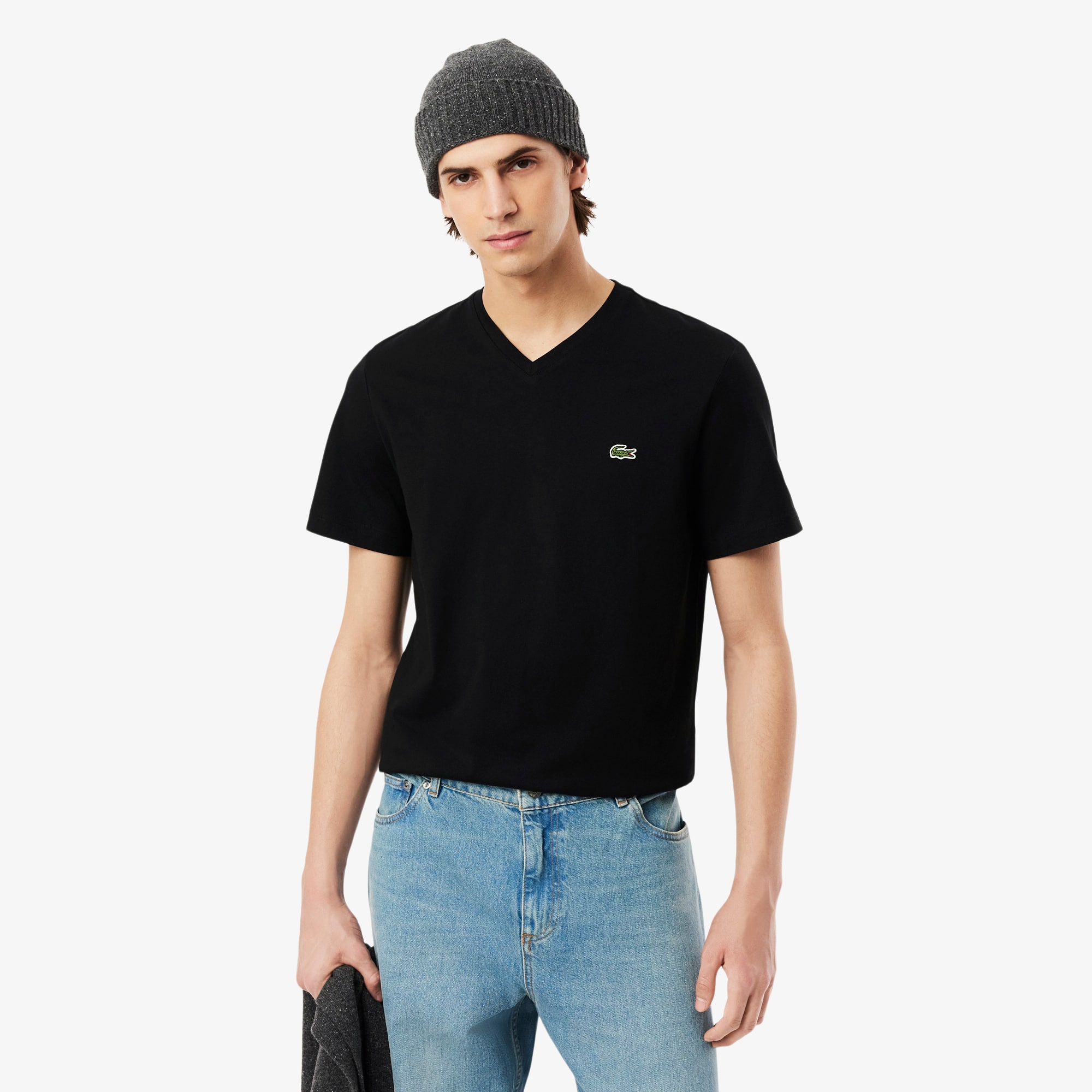 Lacoste Men's V-neck Cotton T-shirt - 4xl - 9 In Black