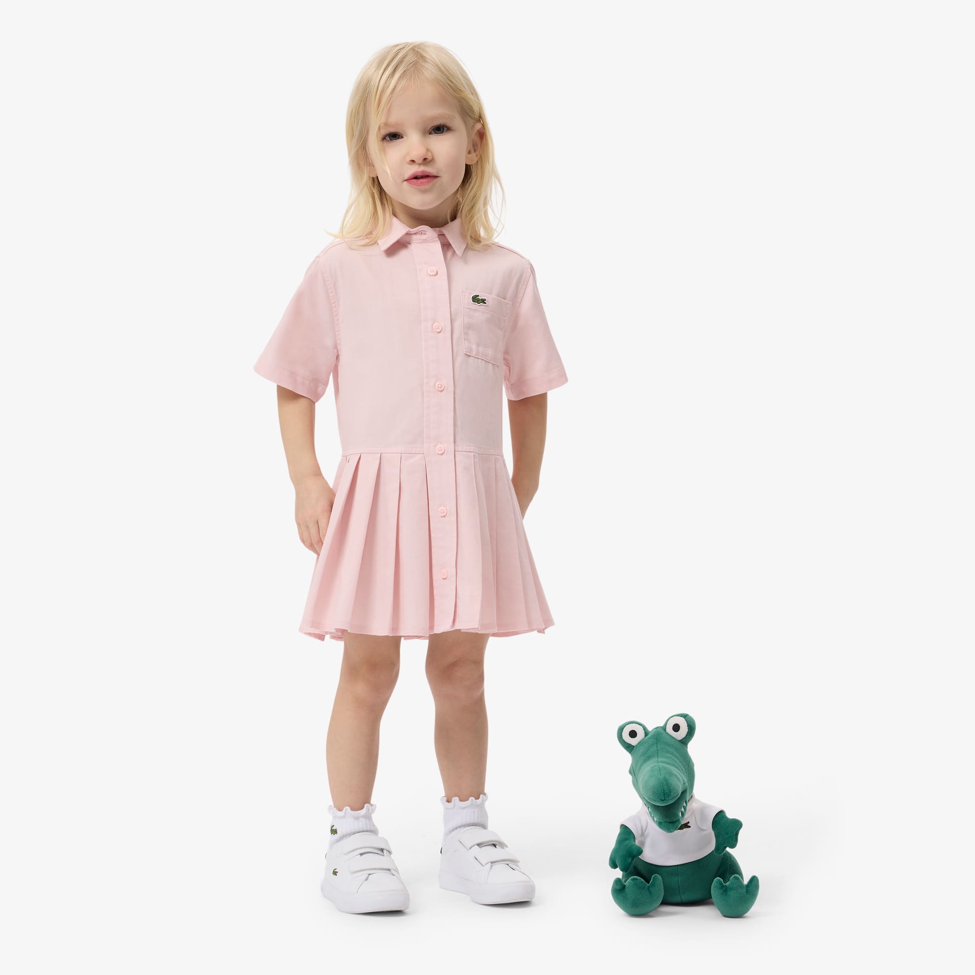 Lacoste Poplin Pleat Skirt Shirt Dress - 5 Years In Pink