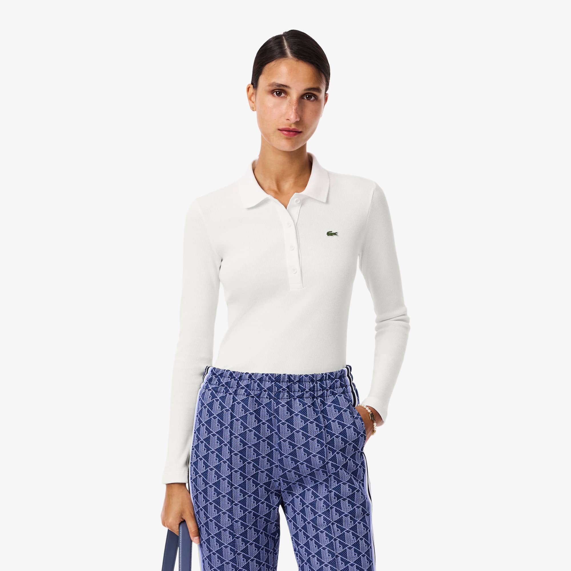 Lacoste Women's Slim Fit L.12.d Ribbed Cotton Polo - 36 In White