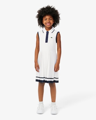 Kids' Stretch Piqué Pleated Polo Dress