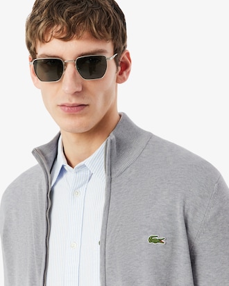 Pull zipp&eacute; &agrave; col montant en coton biologique uni