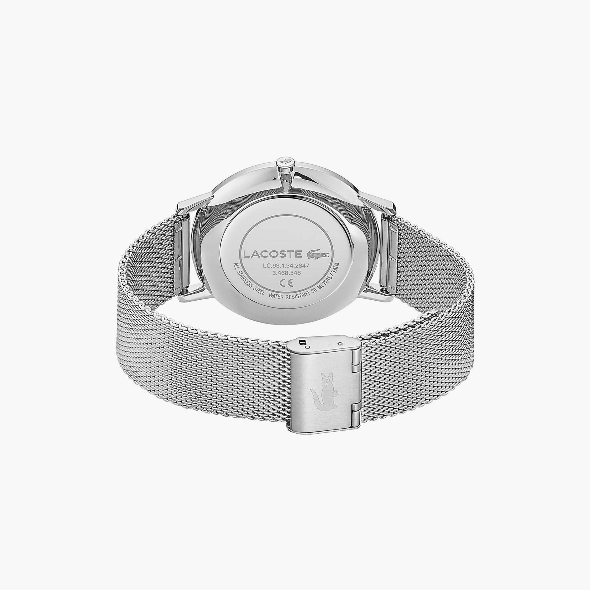 Lacoste stainless steel watch with pavé crystals surrounding watch face. Moon Watch with Stainless Steel Mesh Band Strap and Blue  main image 3