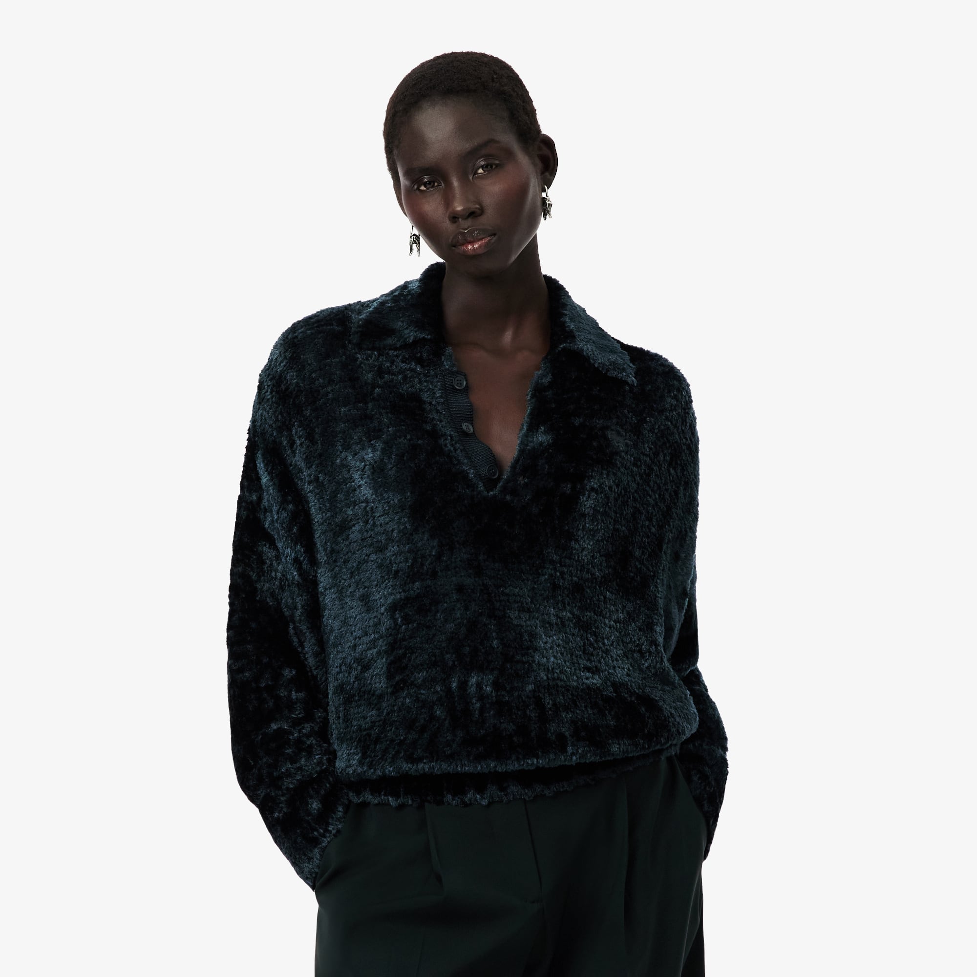 Runway Polo Collar Velour Sweater - Sweaters & Sweatshirts - New
