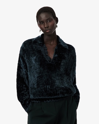 Runway Polo Collar Velour Sweater