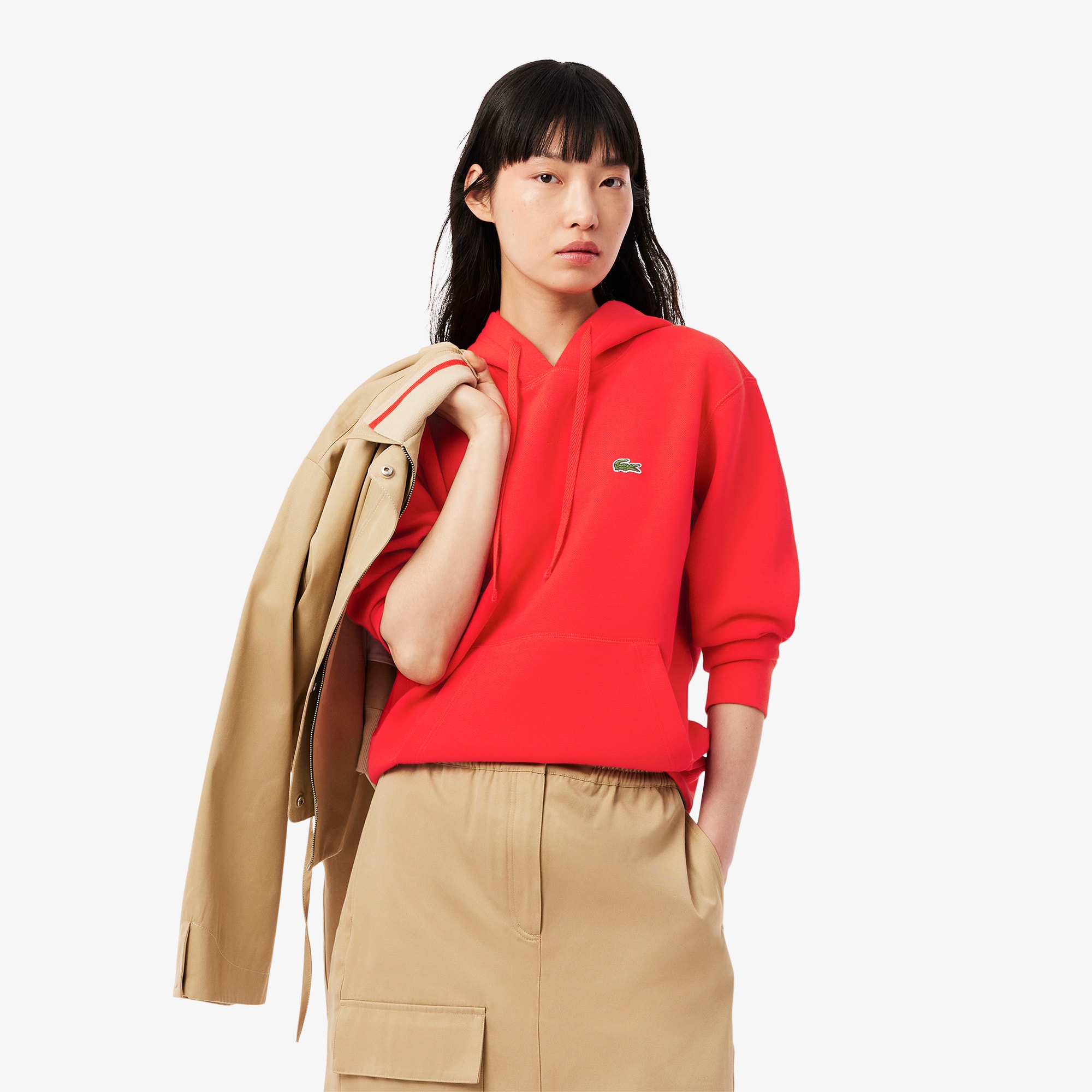 Women's Relaxed Fit Piqué Hoodie - Sweaters & Sweatshirts