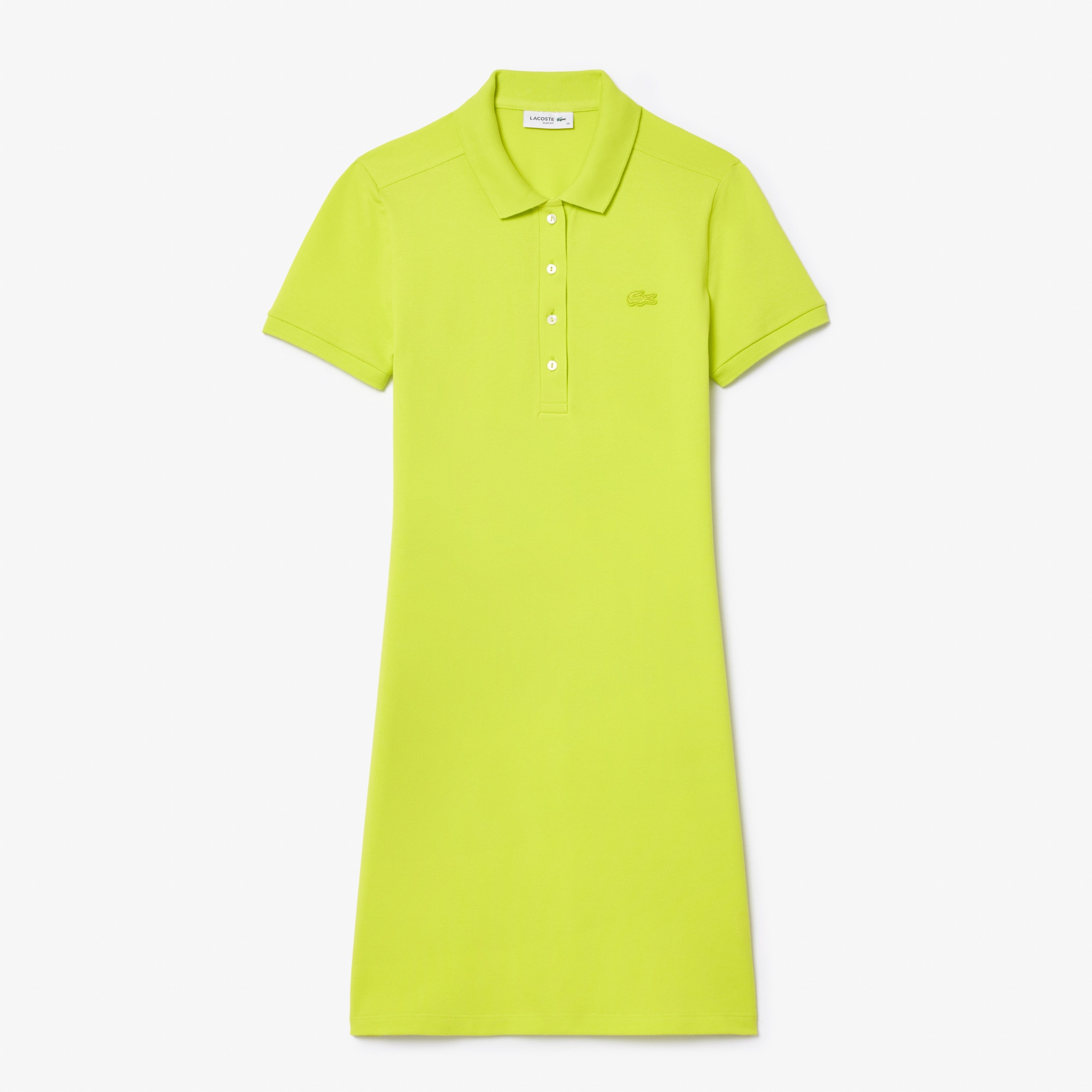 ★LACOSTE★ Women's Slim Fit Mini Pique Polo Dress Light Yel Women's Slim Fit Stretch Mini Piqué Polo Dress - Dresses