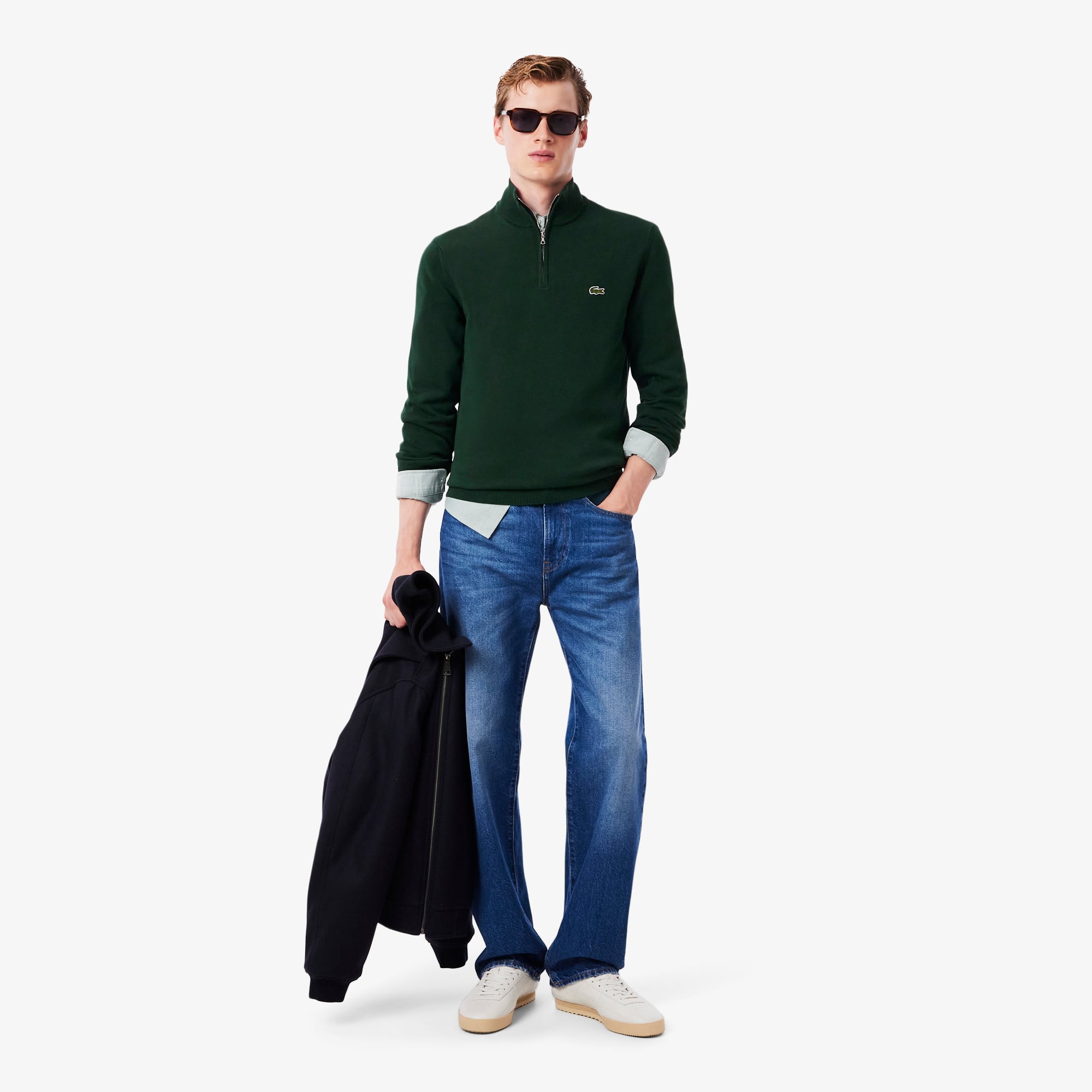 Men's Zip-Up High-Neck Cotton Sweater - Sweaters & Sweatshirts