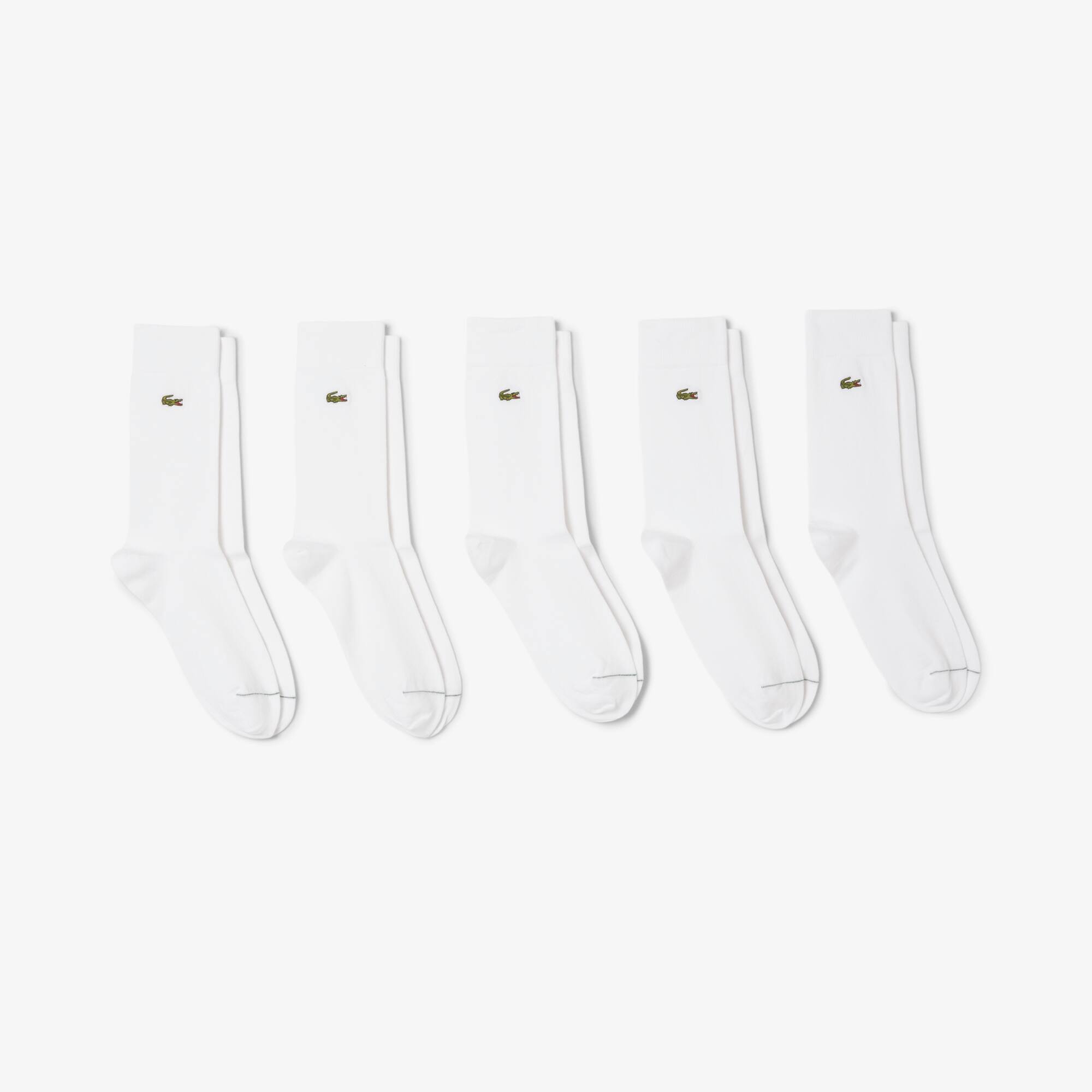 Lacoste Unisex 5-pack High-cut Organic Cotton Socks - 9 - 12.5 In White
