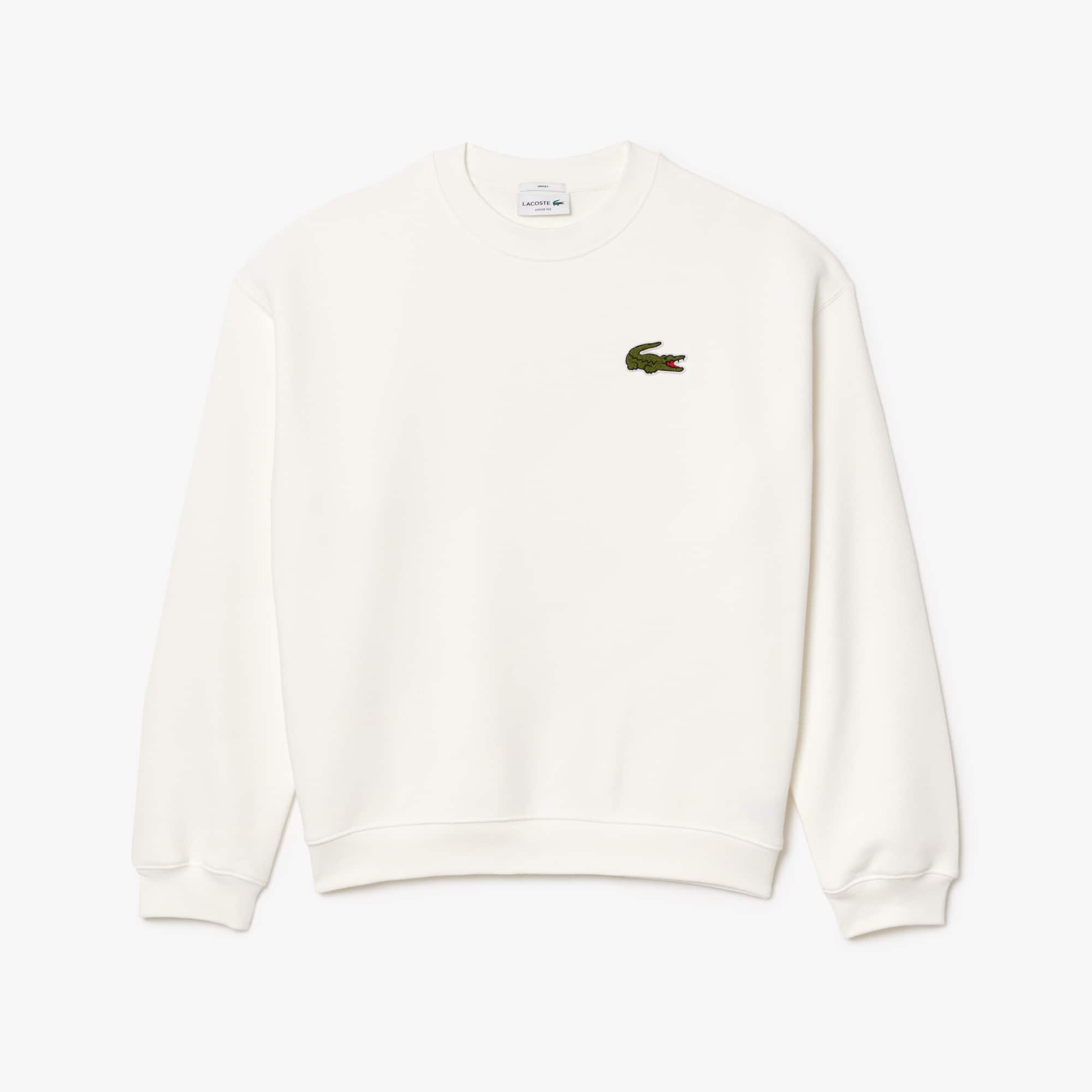 Unisex Loose Fit Badge Accent Fleece Sweatshirt - Sweaters