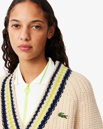 Women's Oversized Wool V-Neck Tennis Sweater