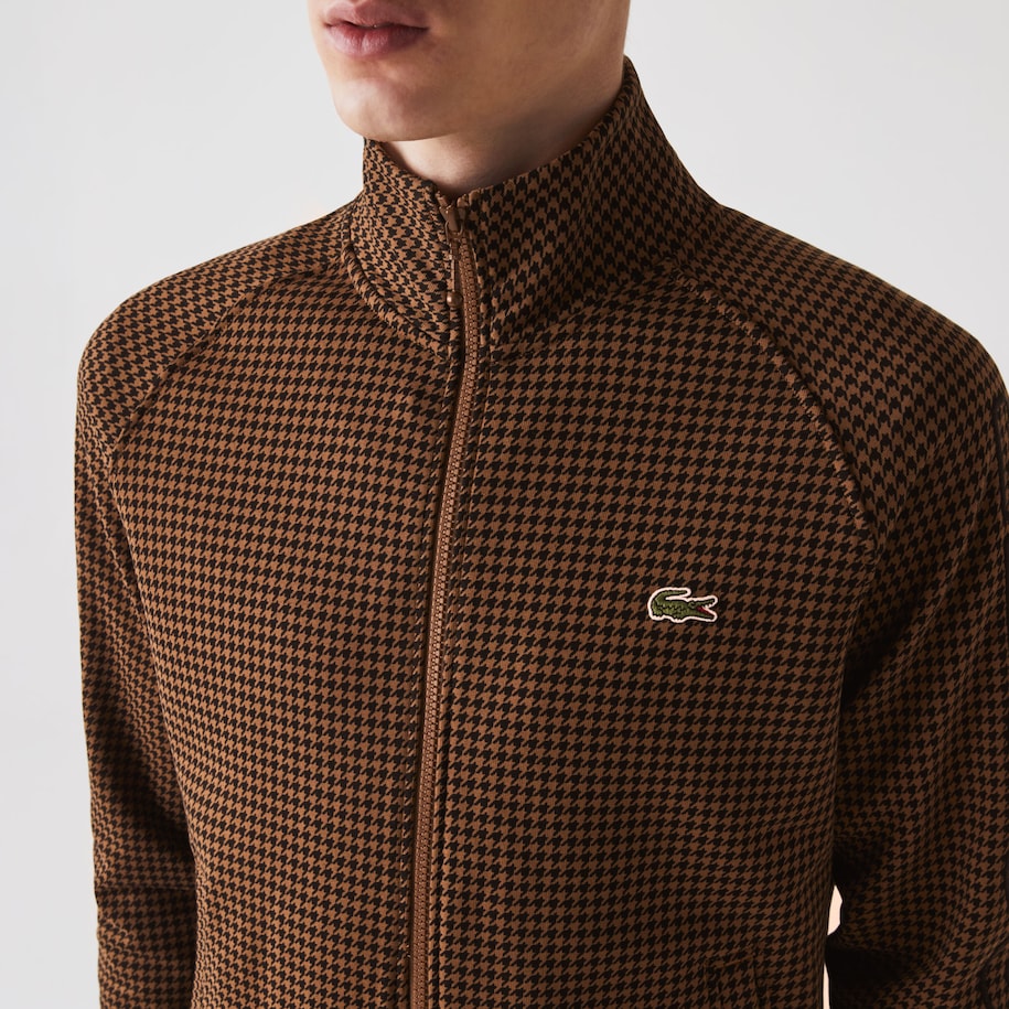 Unisex Lacoste LIVE Houndstooth Motif Fleece Tracksuit Jacket Men's